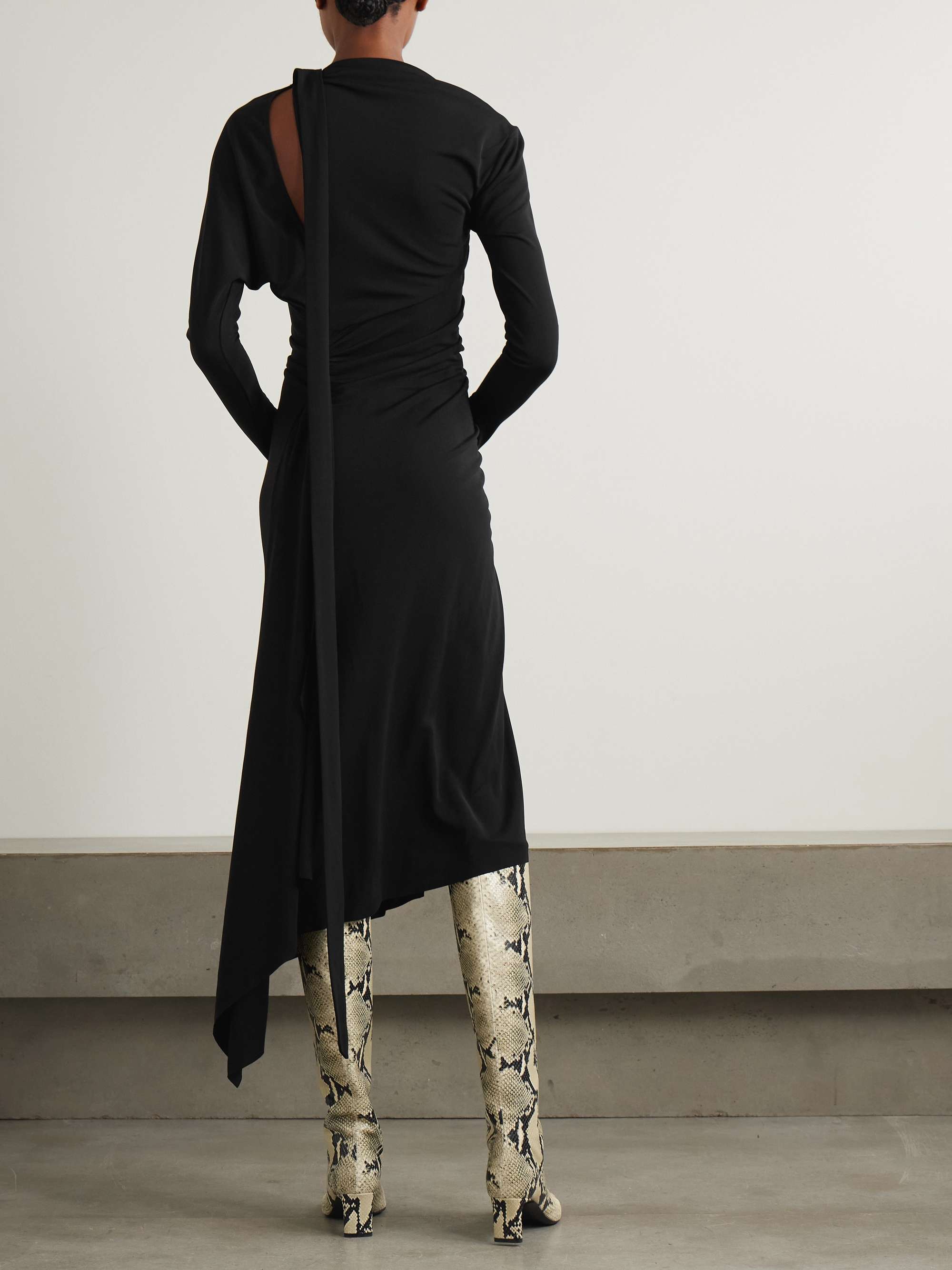 Asymmetric cutout ruched stretch-jersey midi dress view