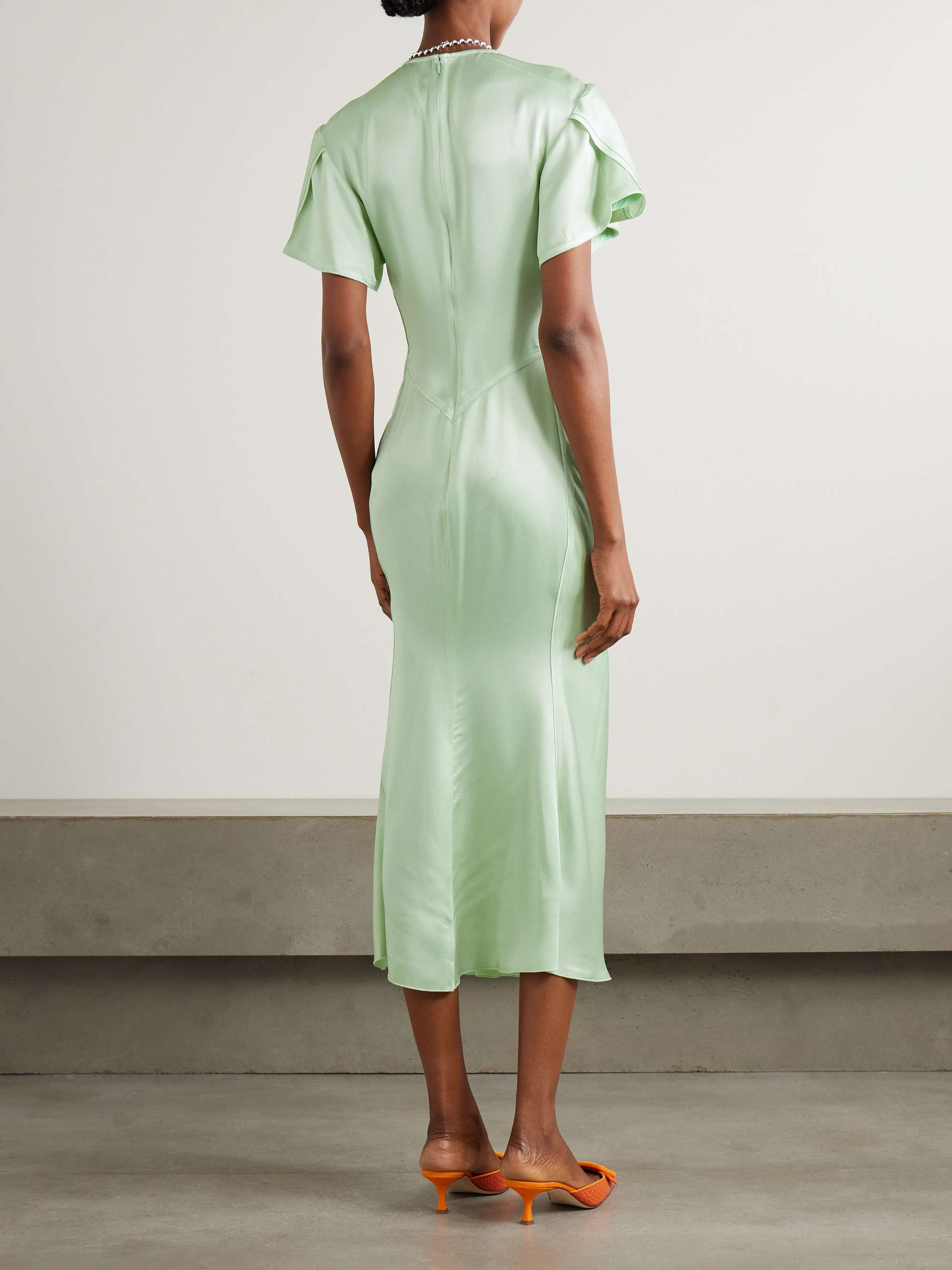 Gathered satin midi dress view