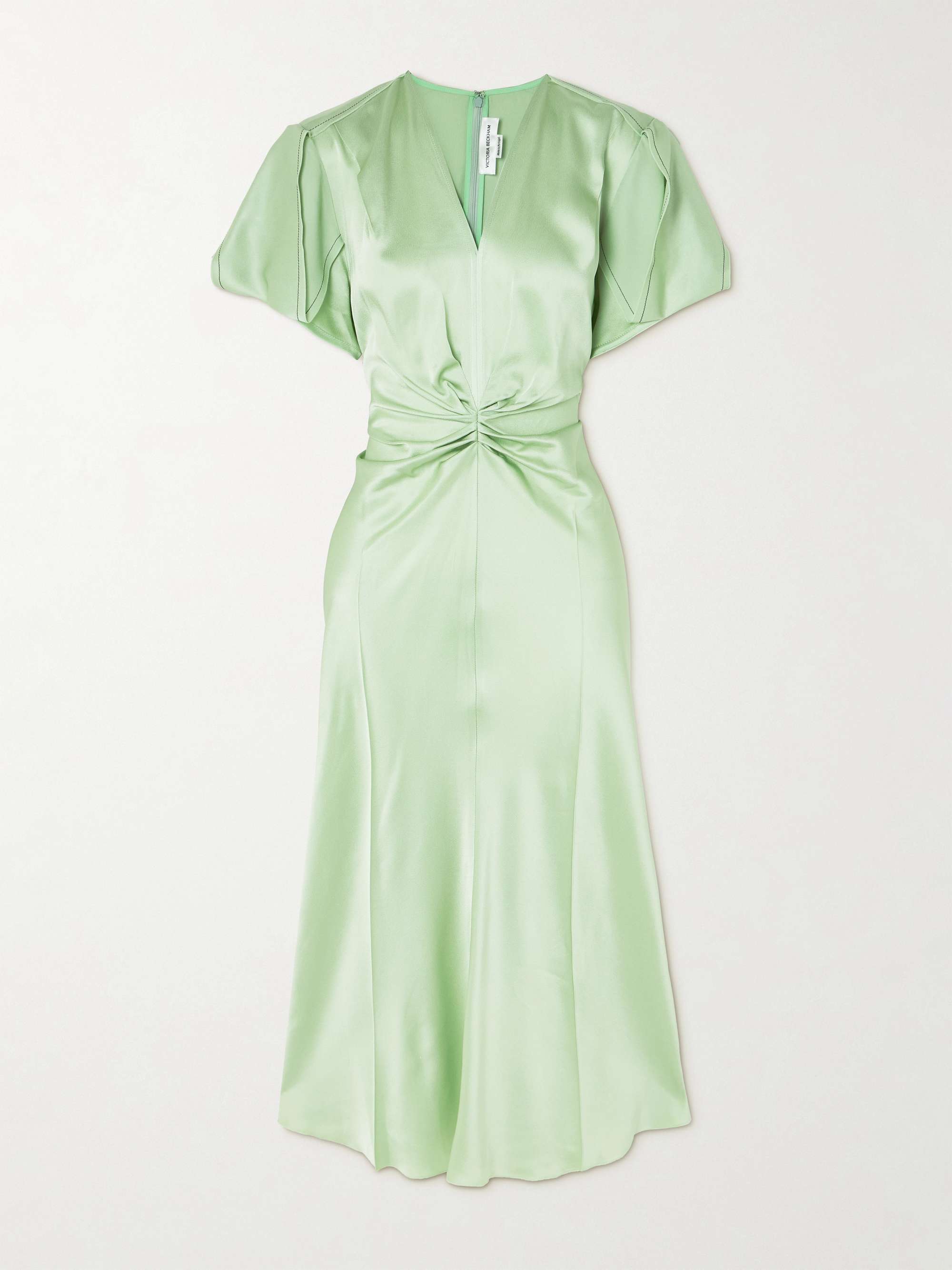 Gathered satin midi dress view