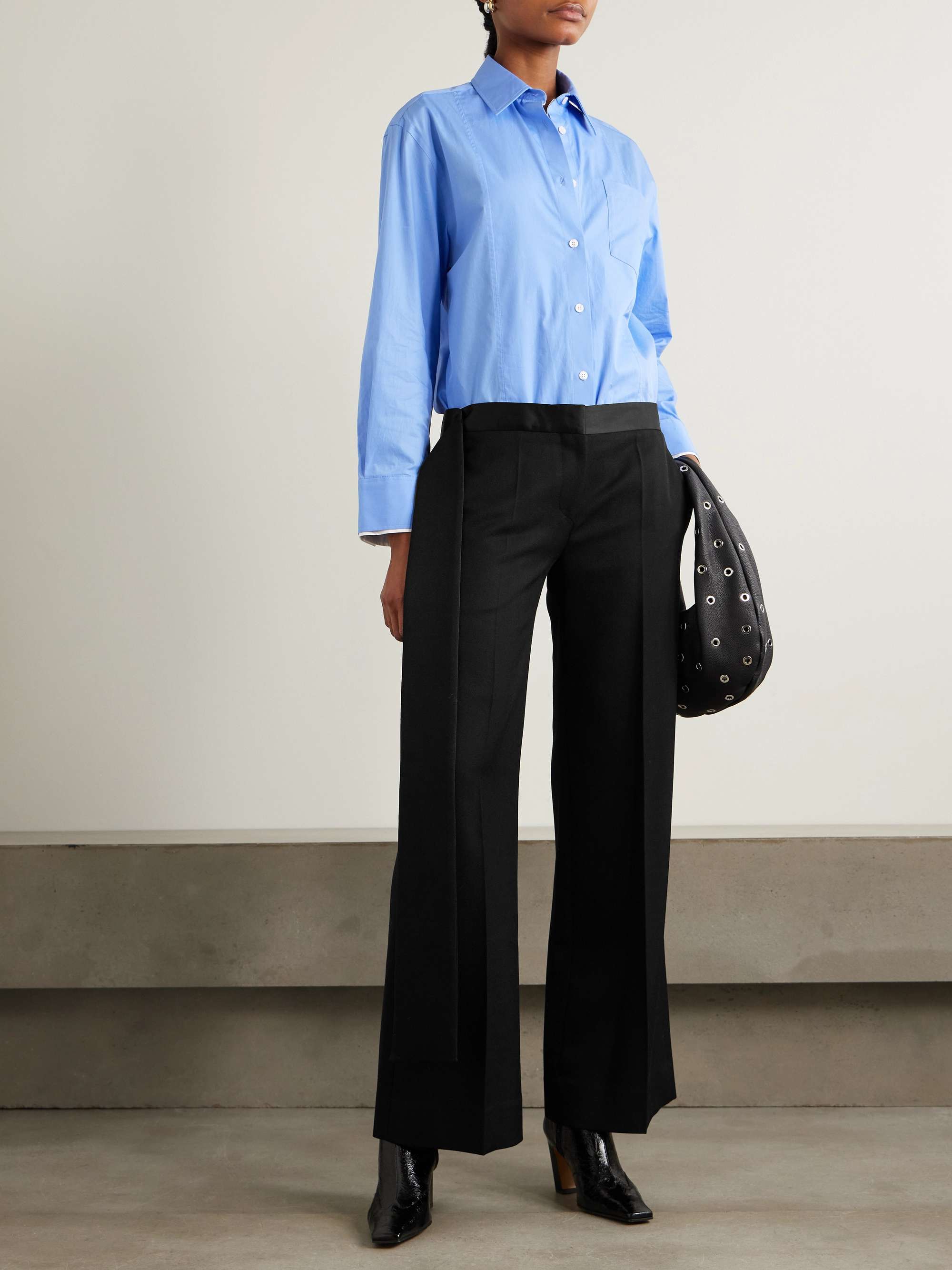 Gigi satin-trimmed crepe straight-leg pants view