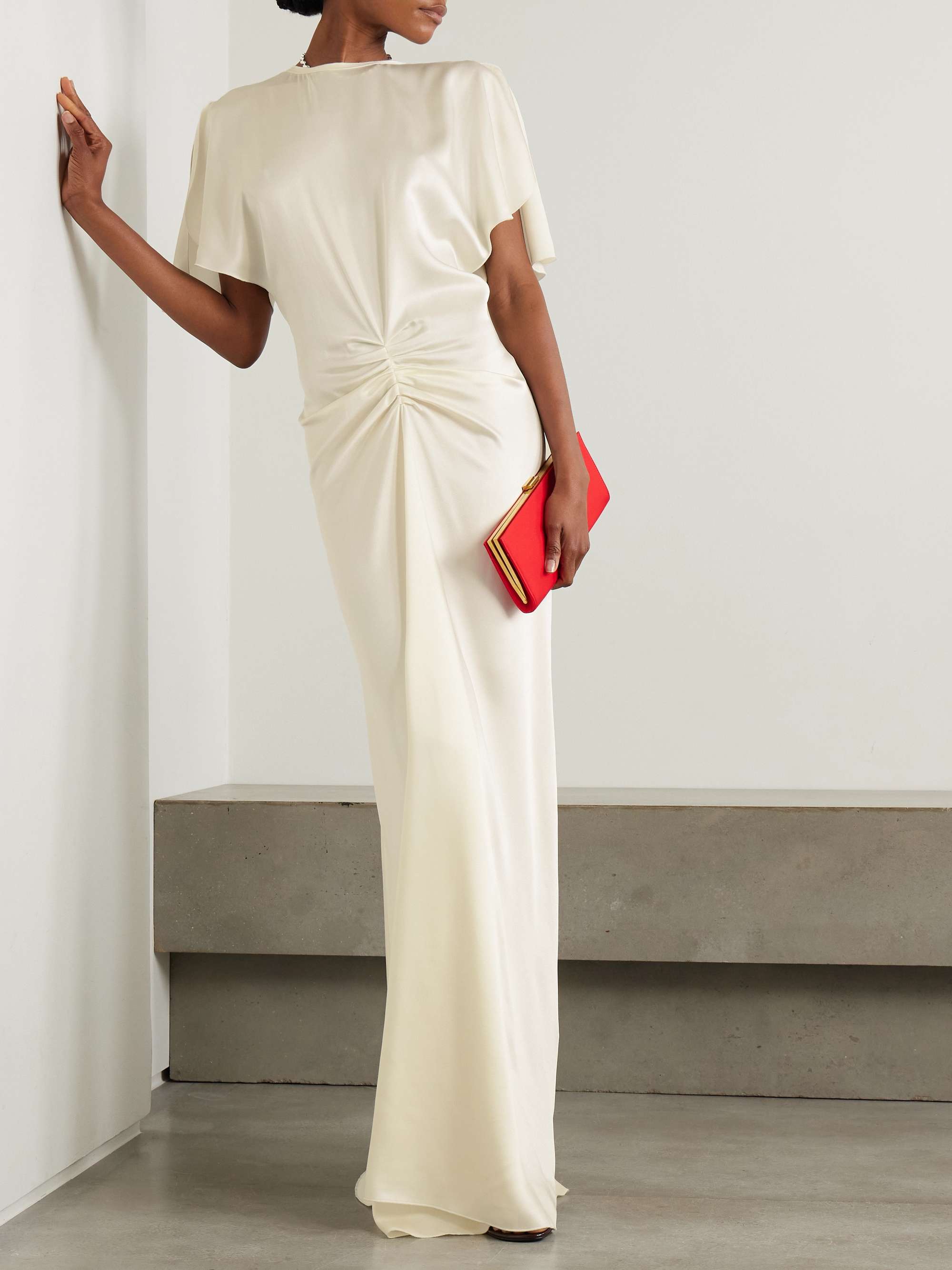Gathered open-back satin maxi dress view