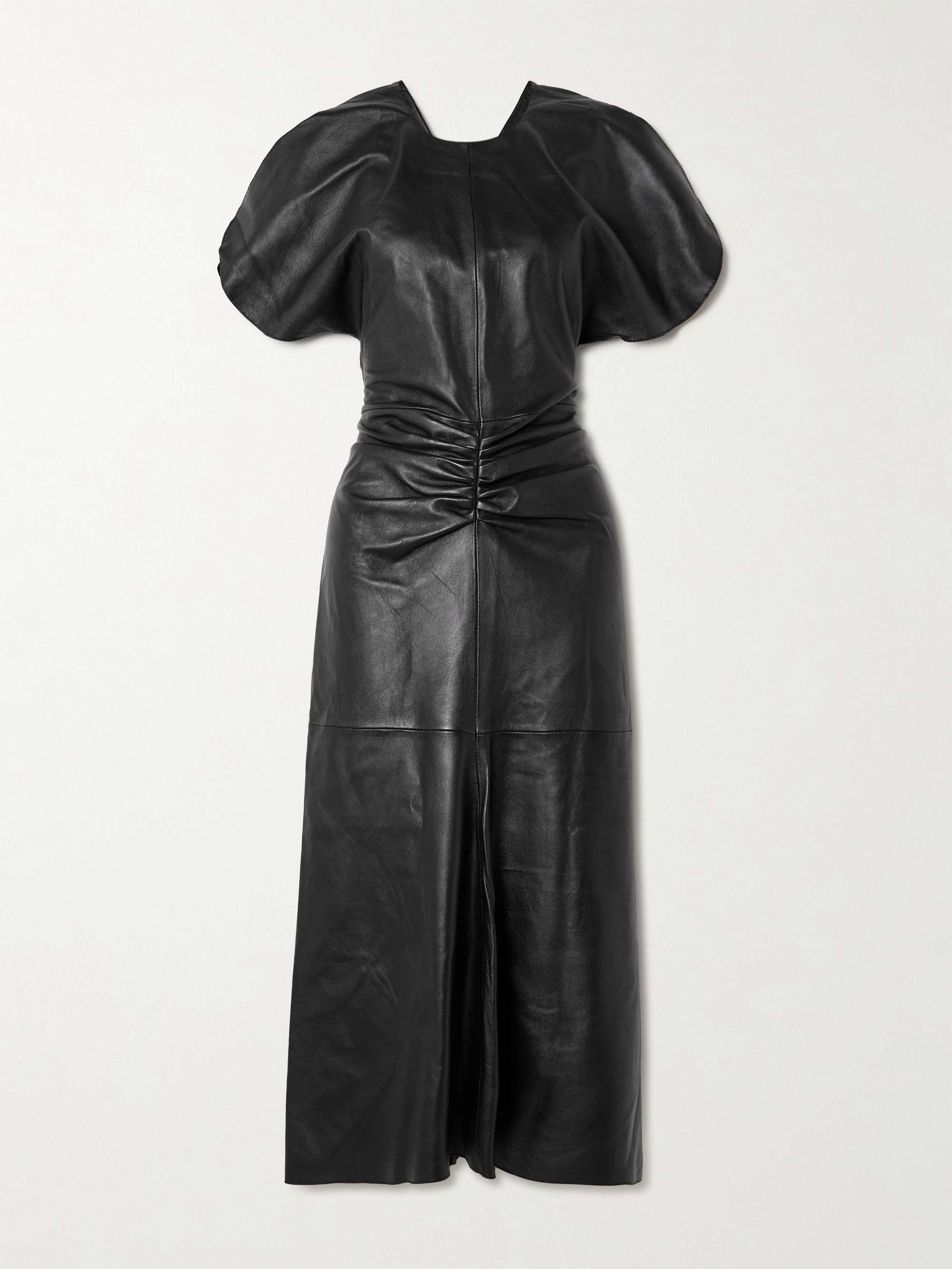 Gathered leather midi dress view