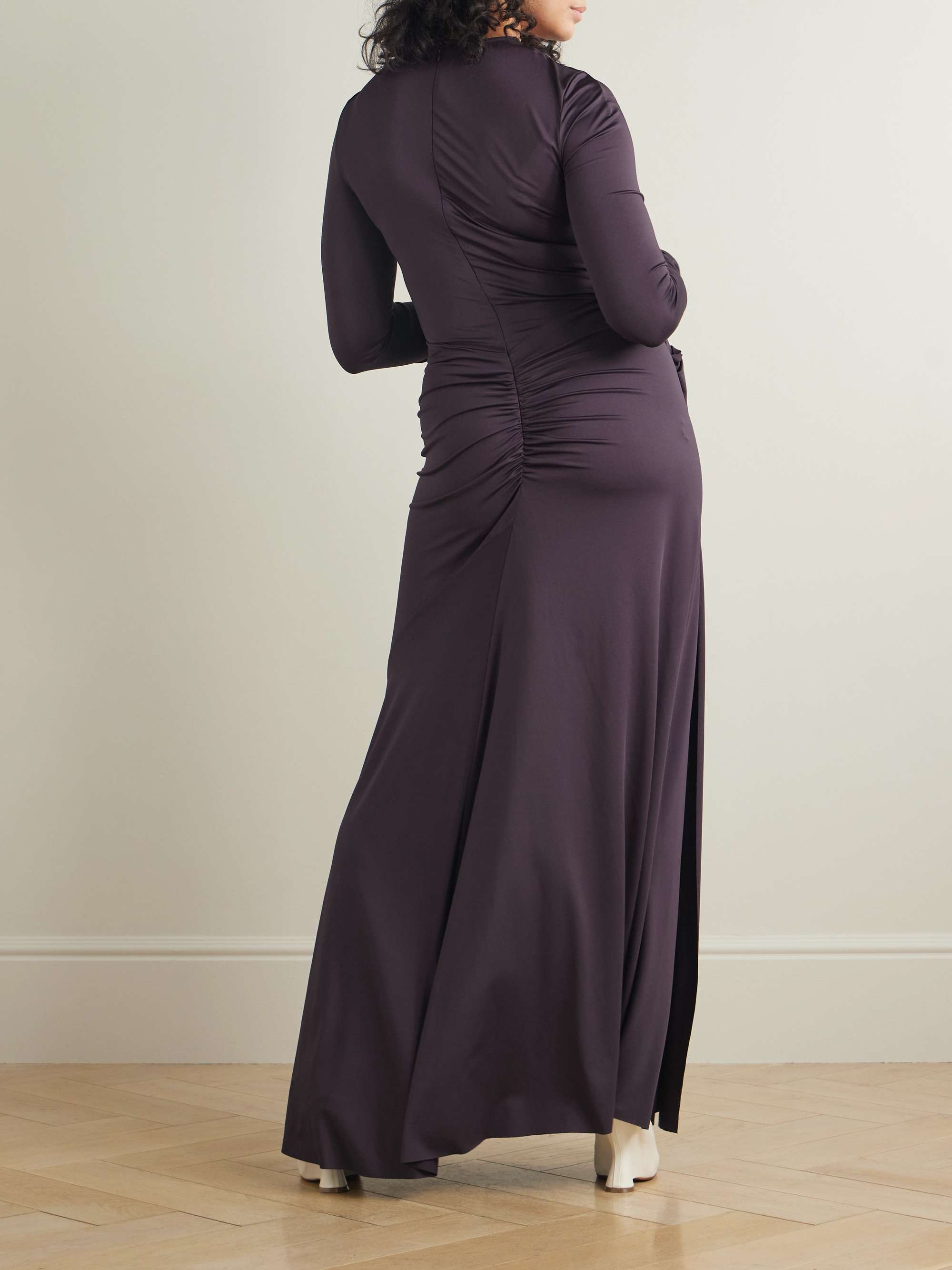 Tie-detailed gathered cut-out stretch-jersey gown view