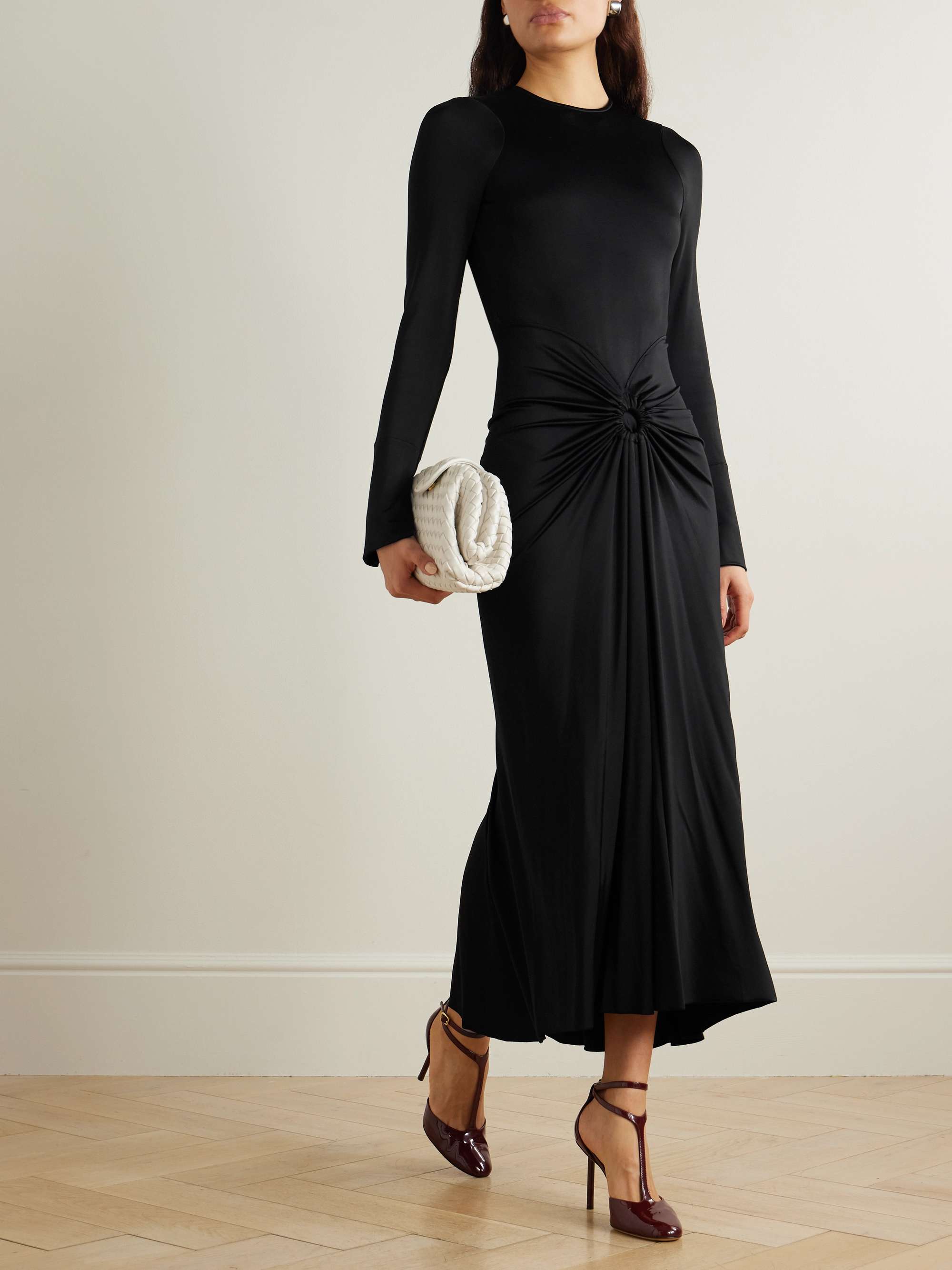 Gathered satin-jersey midi dress view