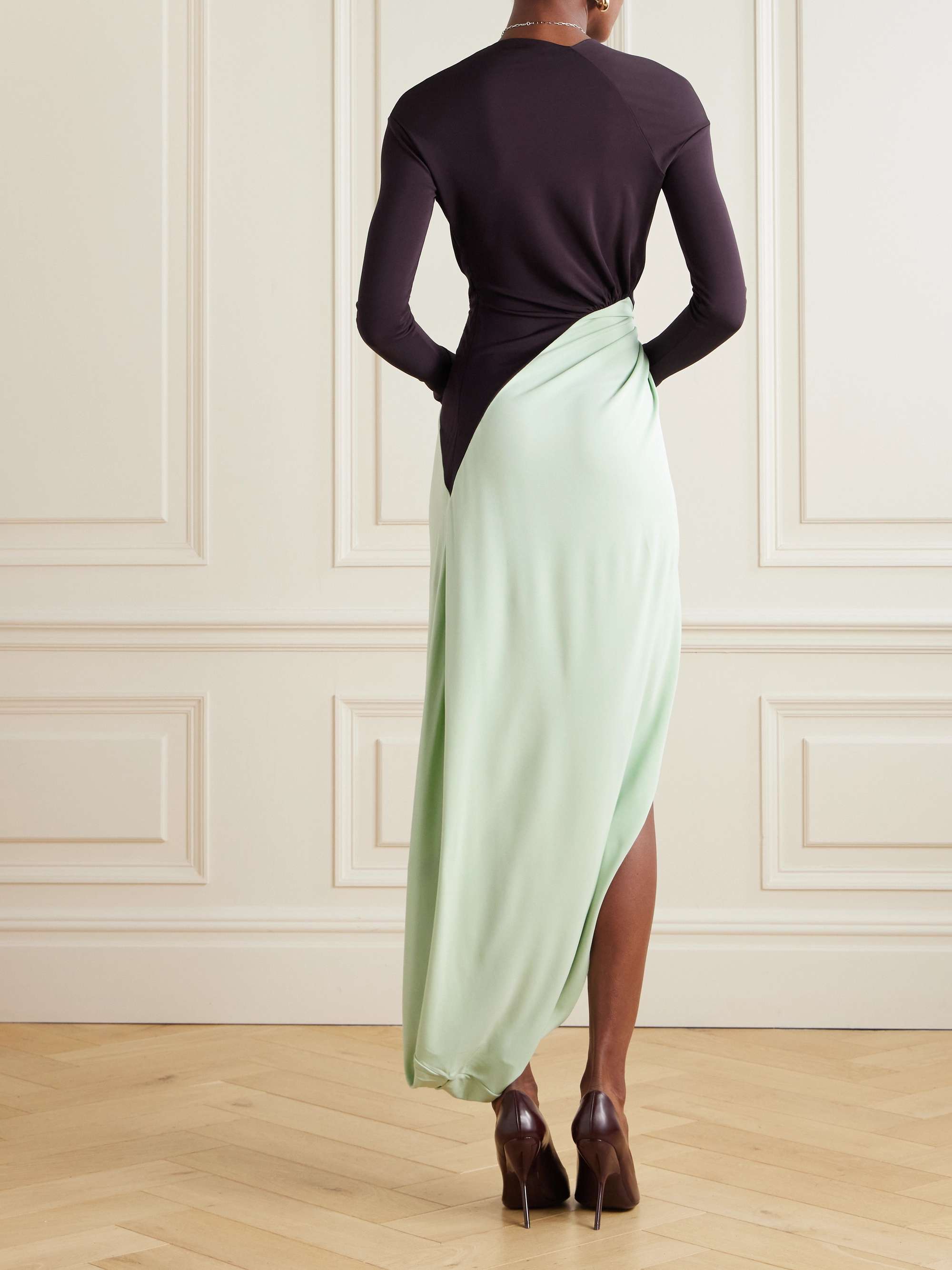 Knotted gathered two-tone jersey gown view