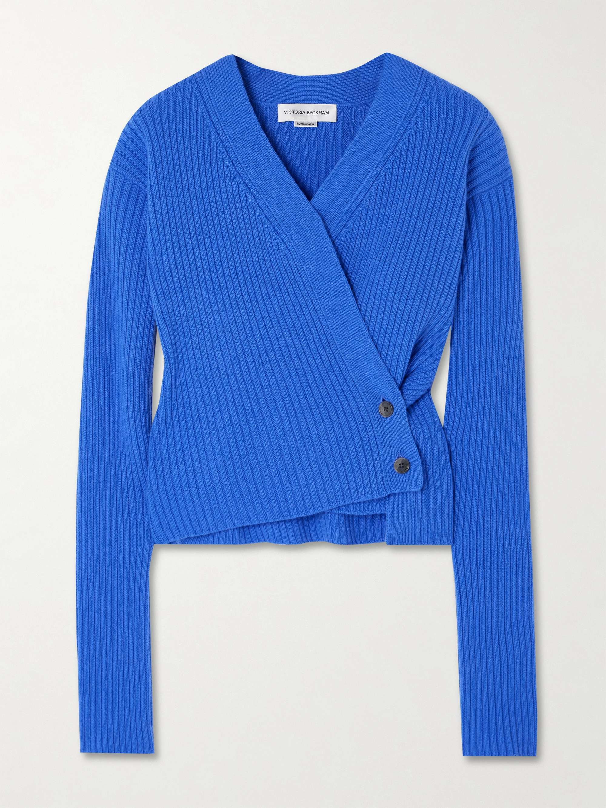 Wrap-effect ribbed wool and cashmere-blend cardigan view