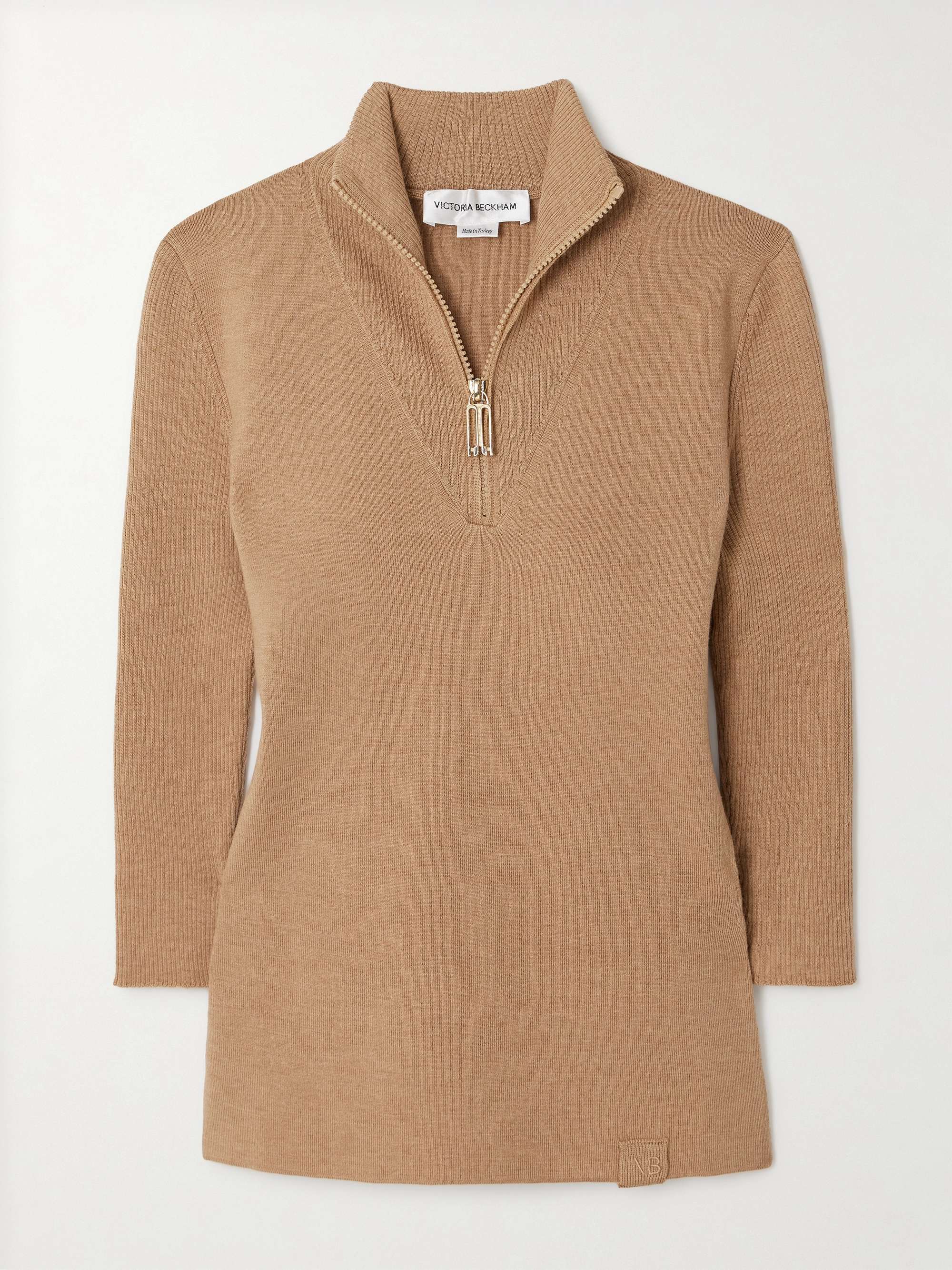 Ribbed merino wool-blend half-zip sweater view