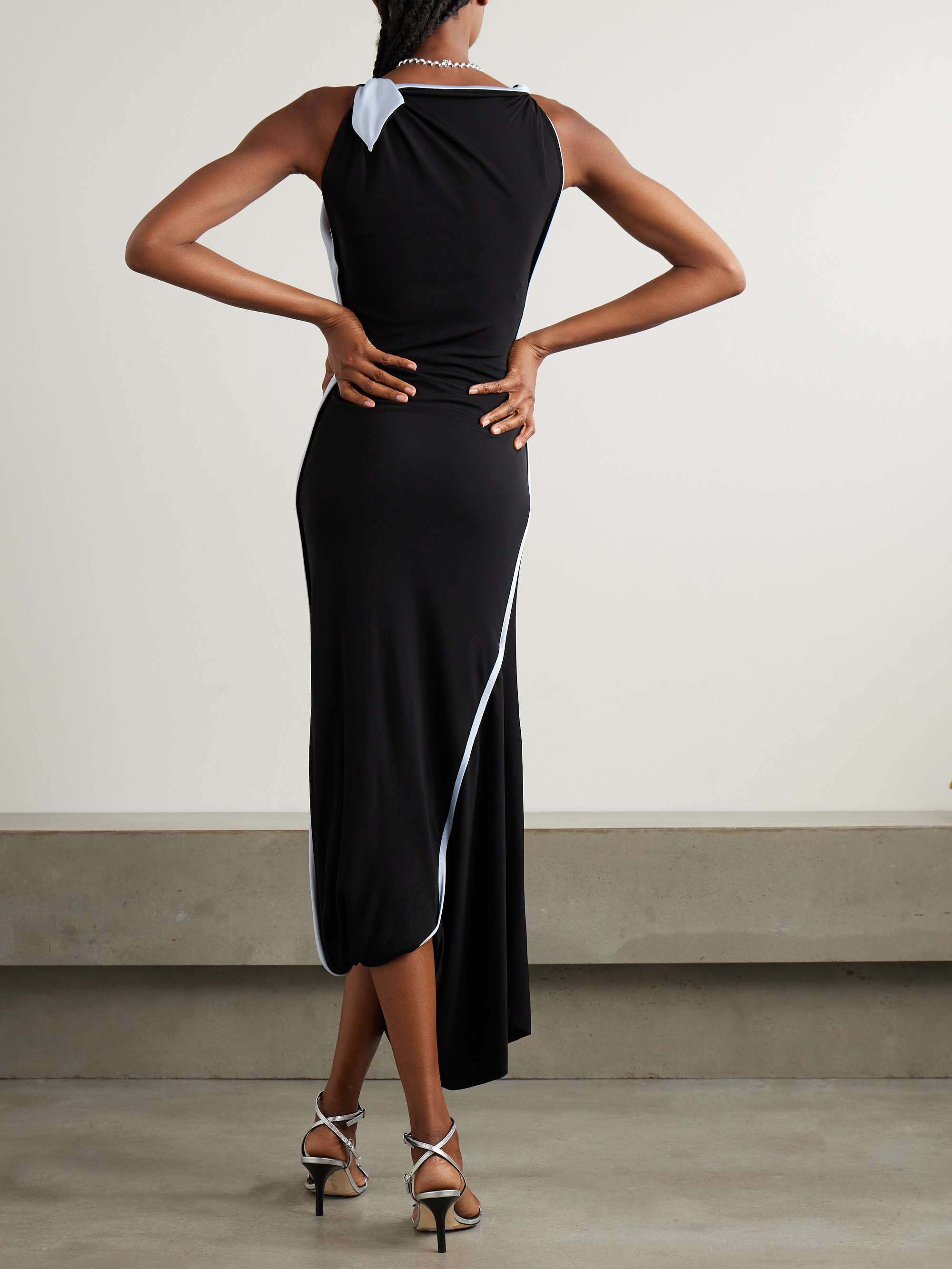Asymmetric two-tone twisted jersey midi dress view