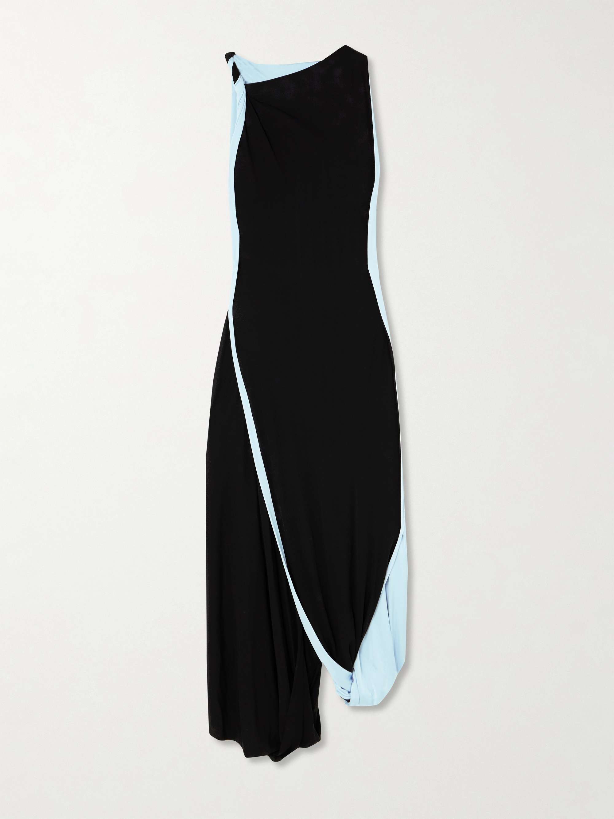 Asymmetric two-tone twisted jersey midi dress view