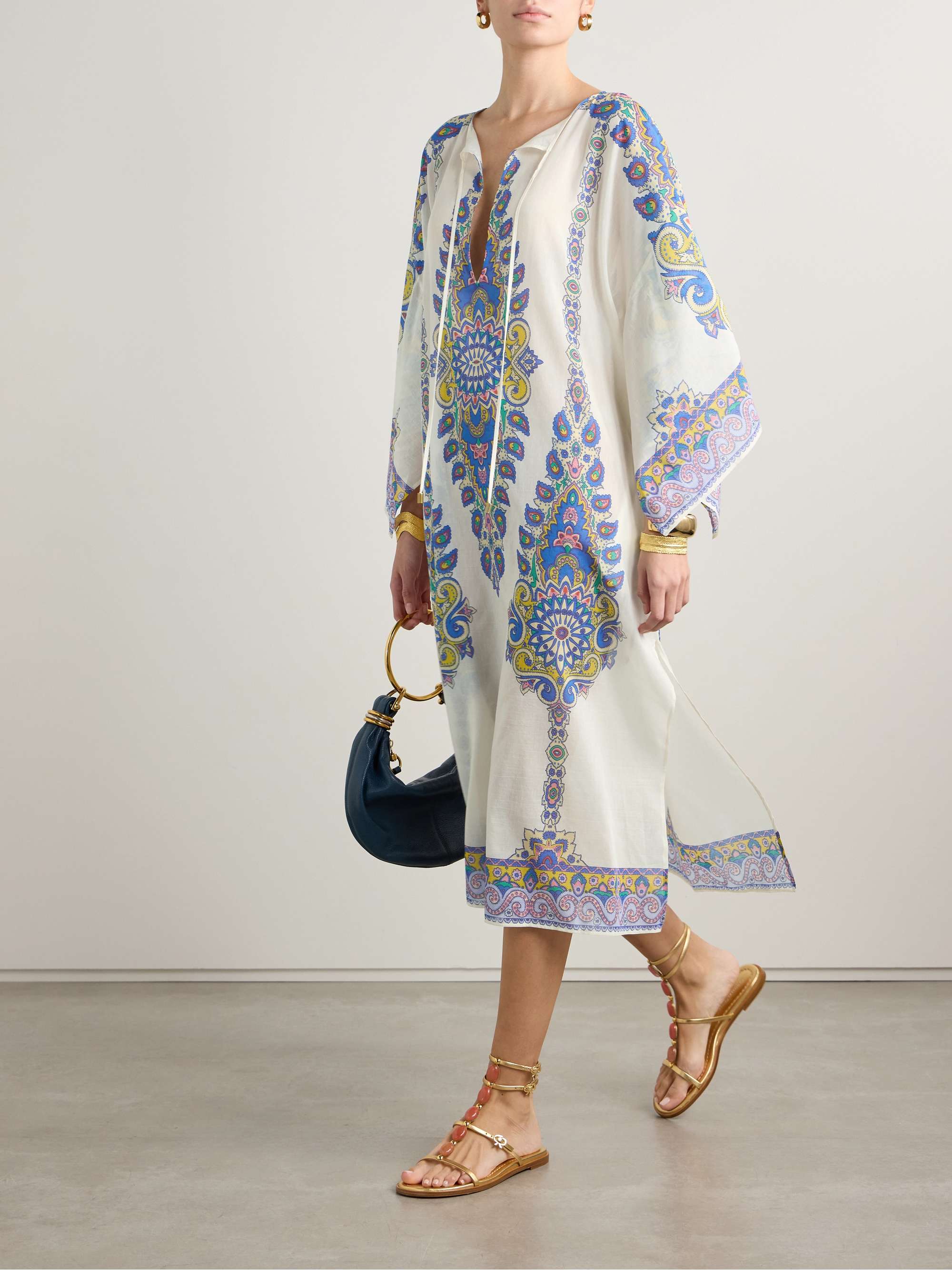 Floral-print cotton and silk-blend voile kaftan view