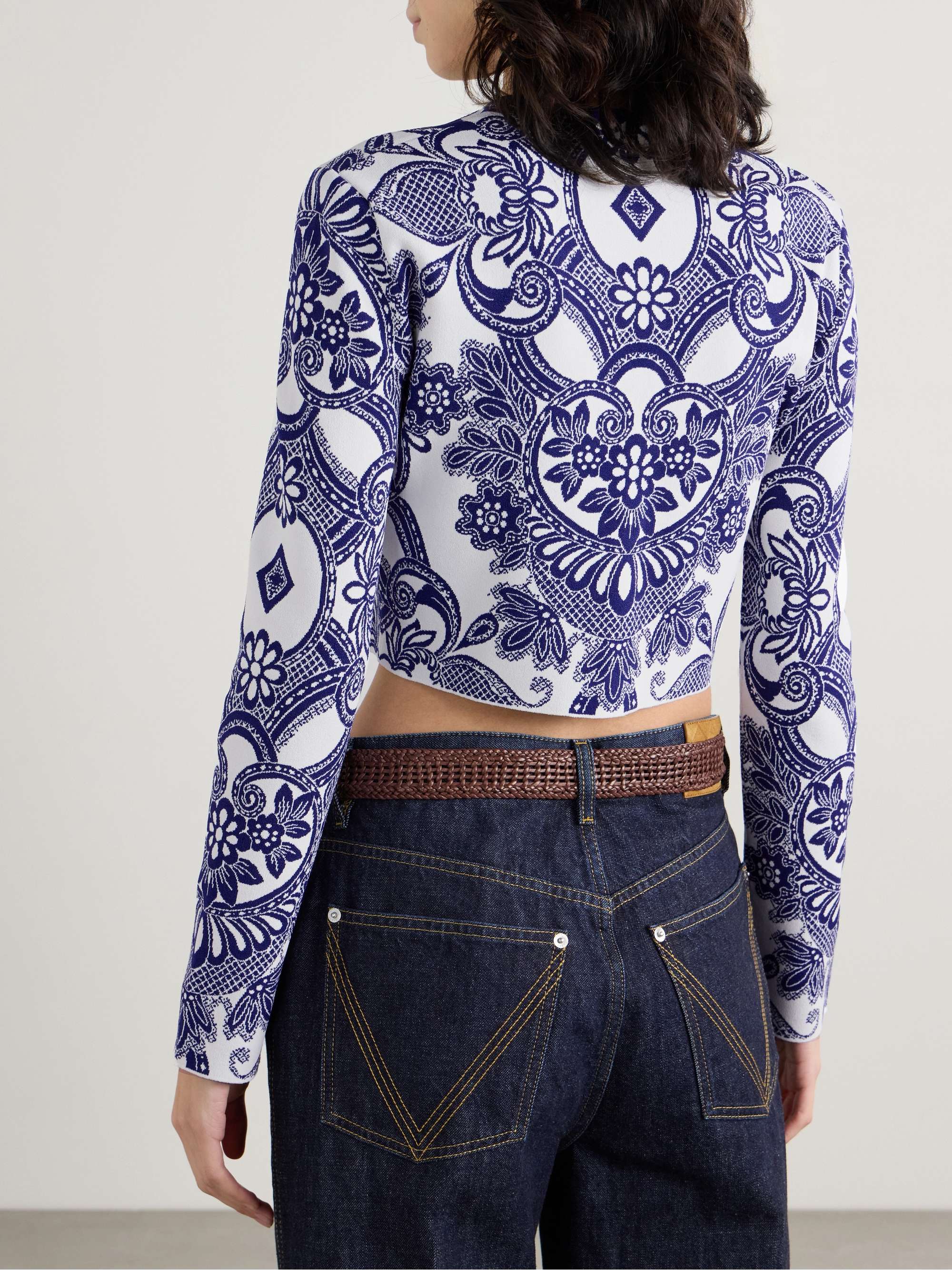 Cropped jacquard-knit cardigan view