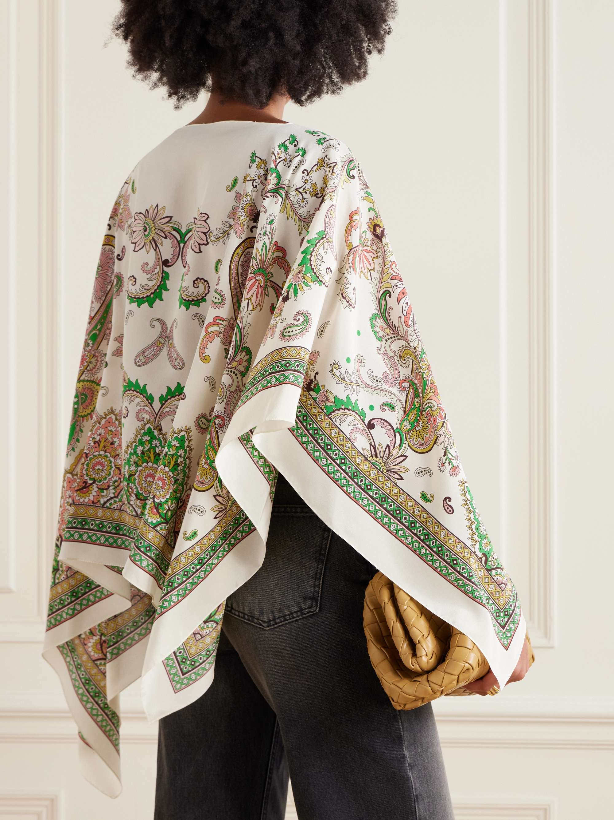 Draped paisley-print silk-twill blouse view