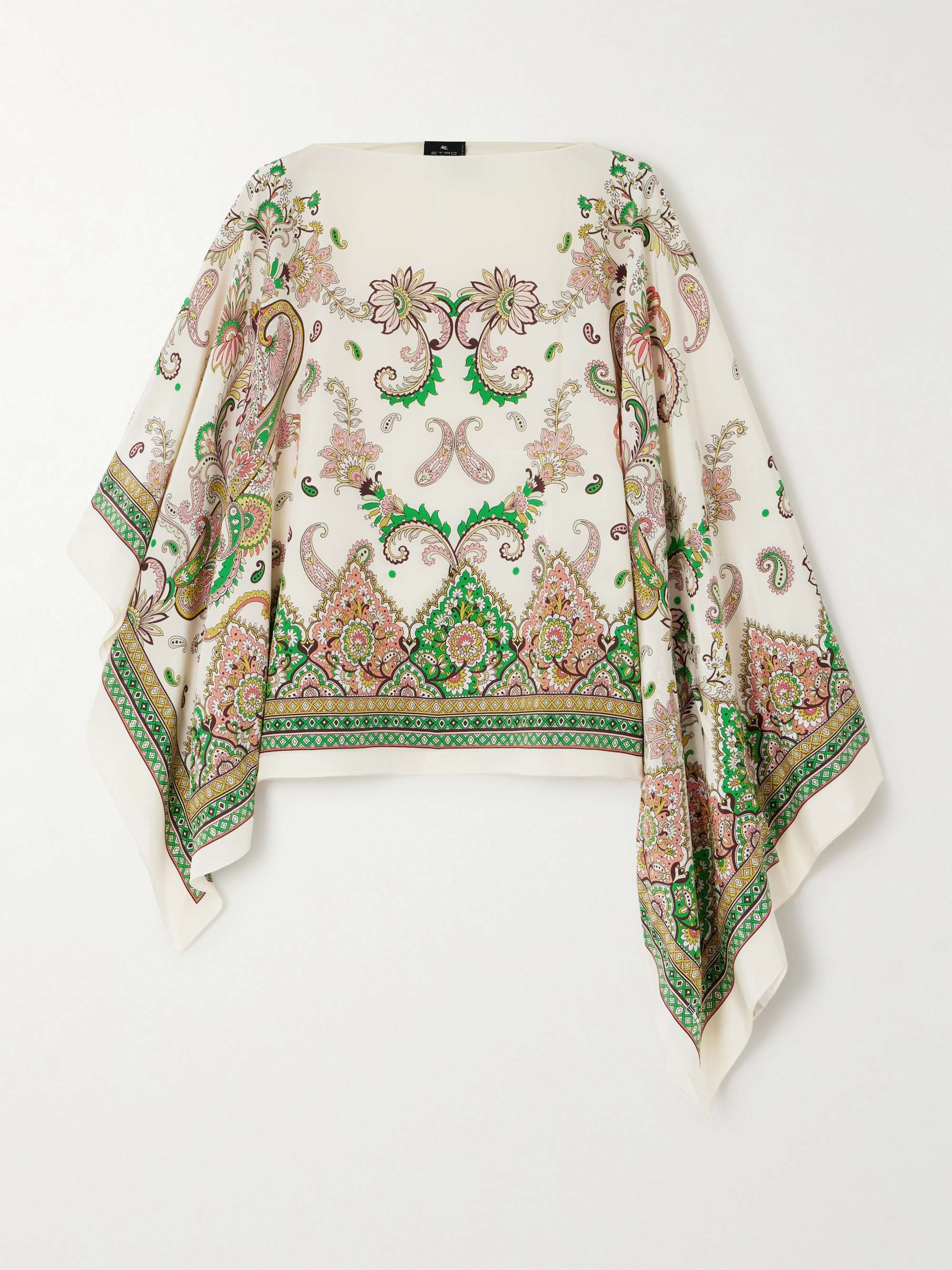 Draped paisley-print silk-twill blouse view