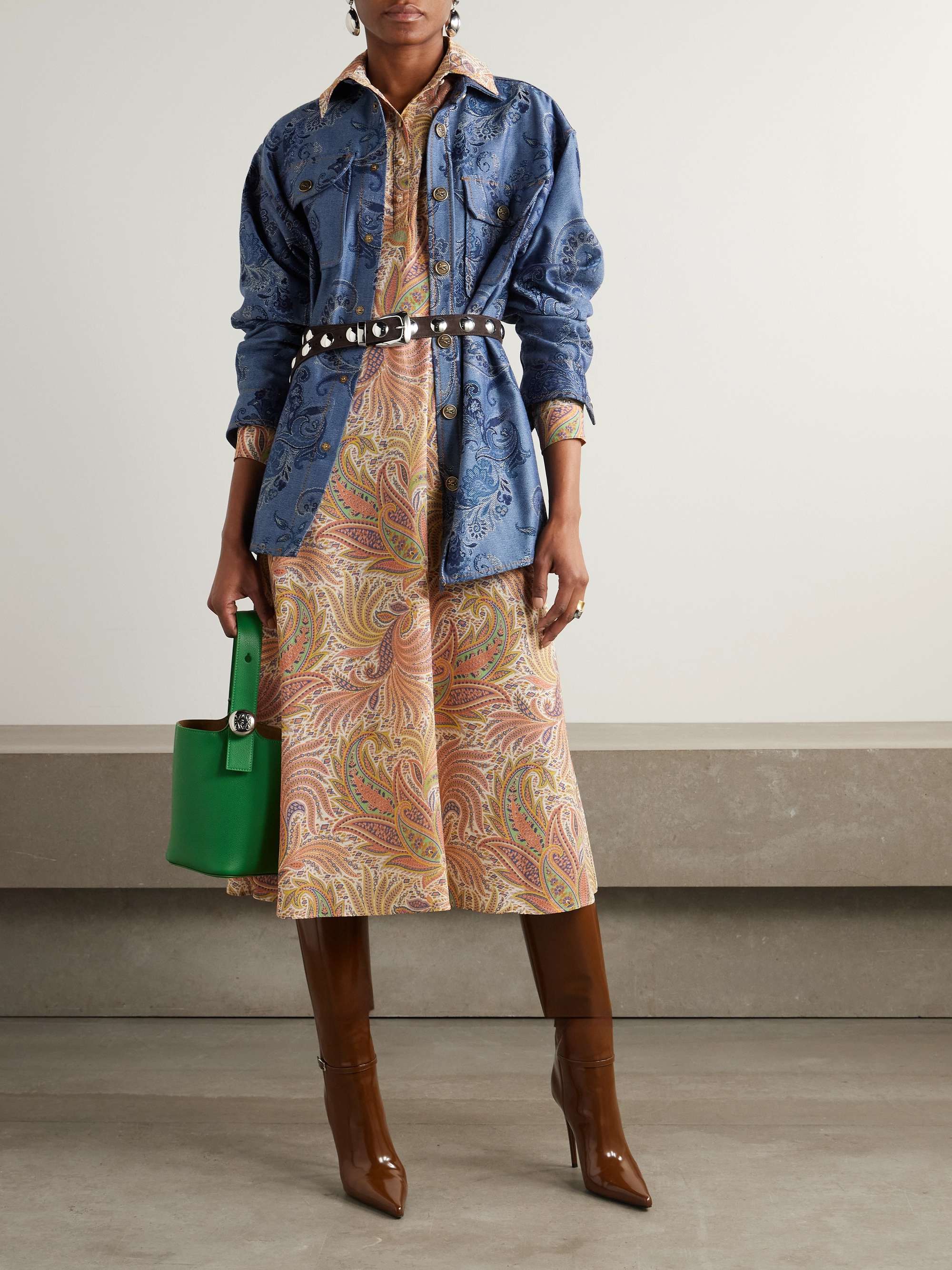 Printed stretch-crepe midi dress view