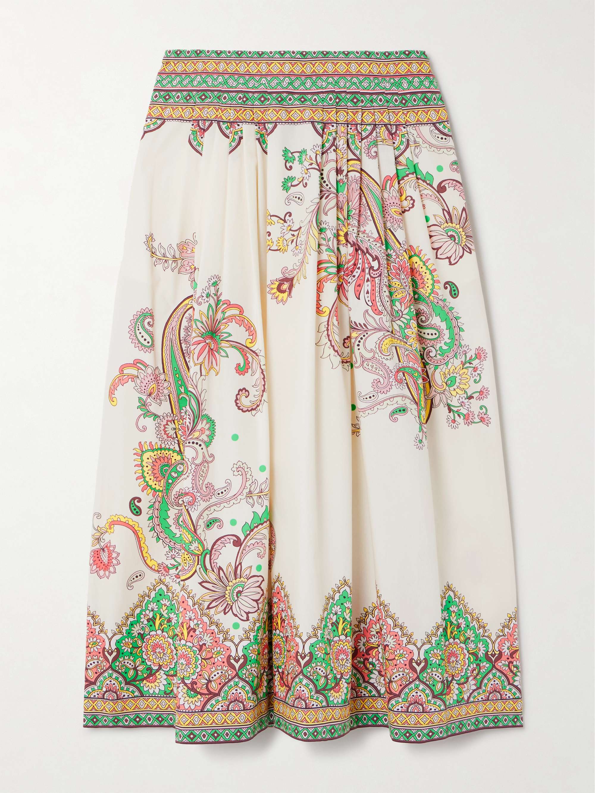 Pleather printed cotton-poplin midi skirt view
