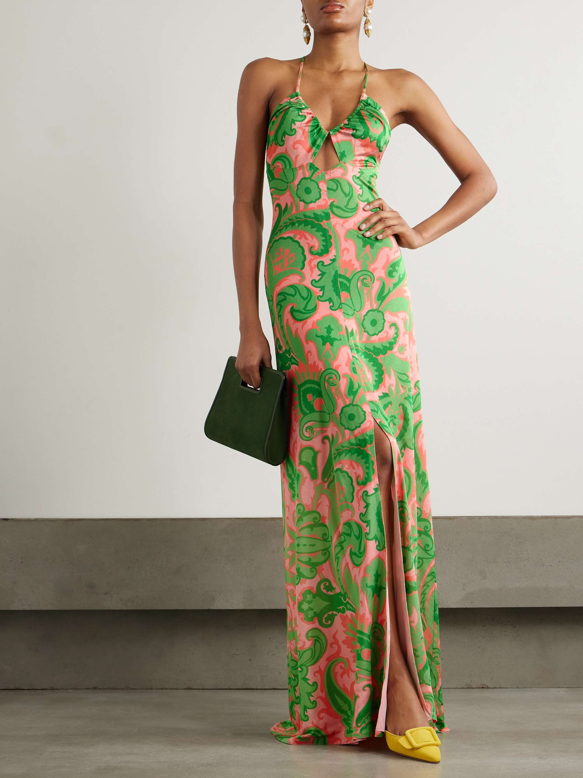 Cutout printed satin maxi dress view