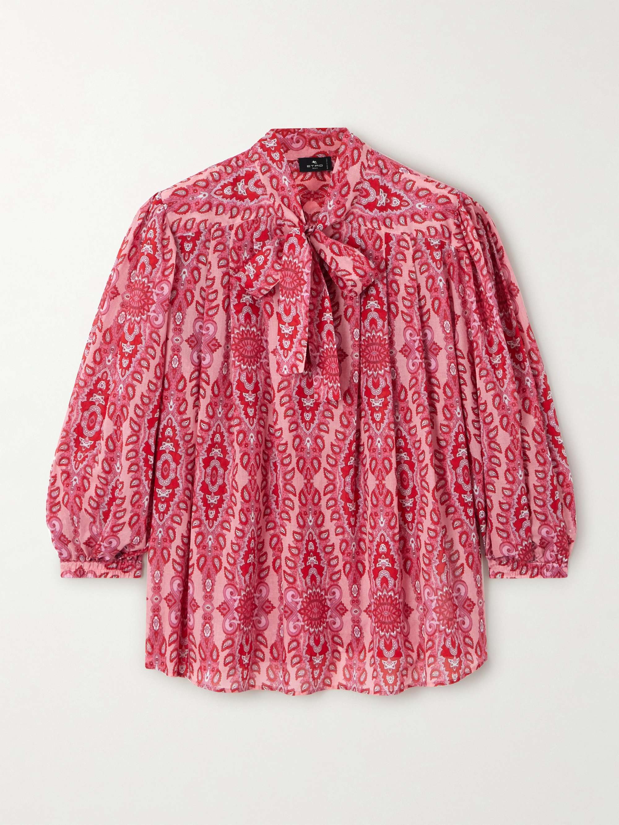 Pussy-bow pleated paisley-print cotton-poplin blouse view