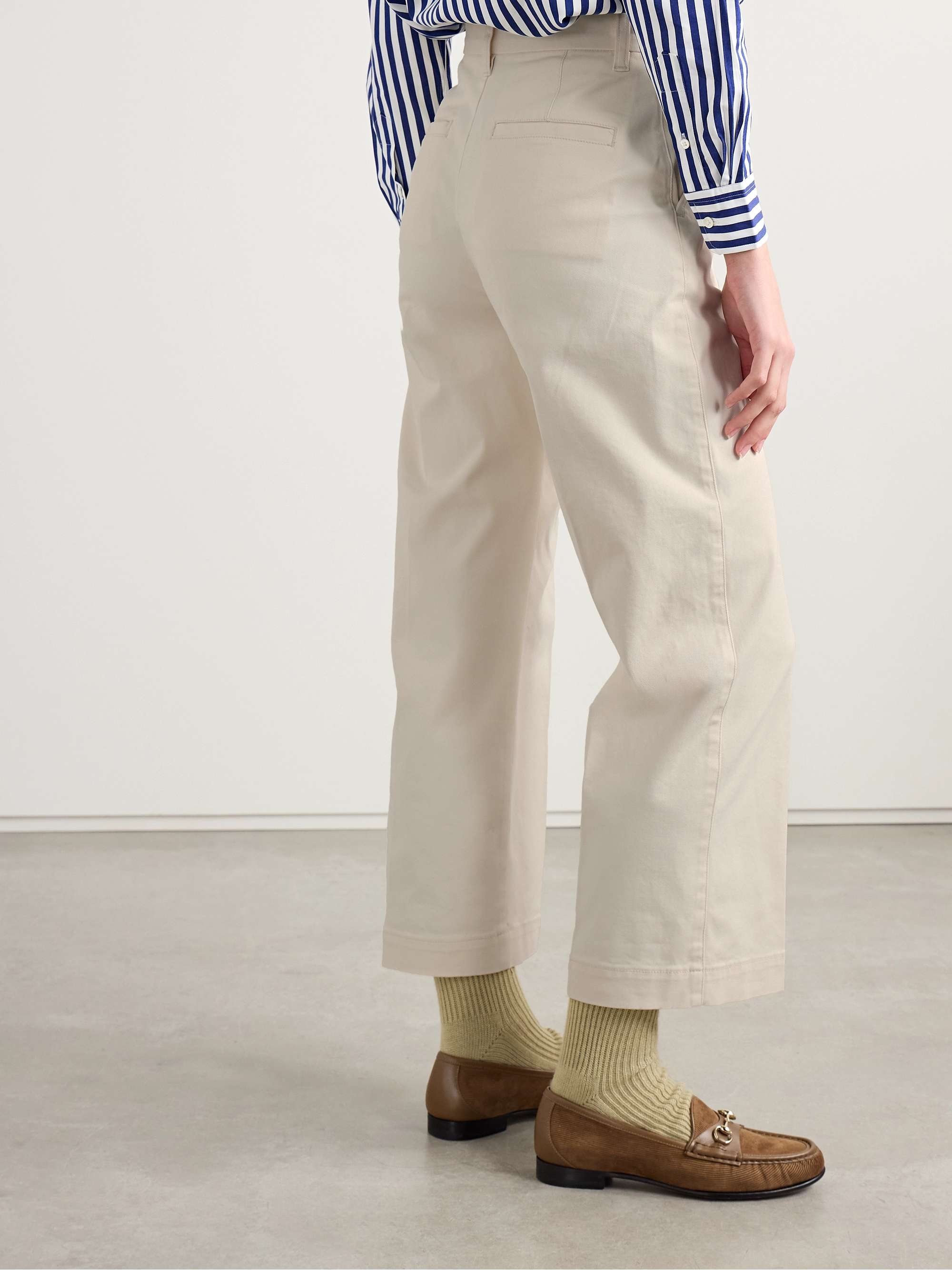 Cropped cotton-blend twill wide-leg pants view