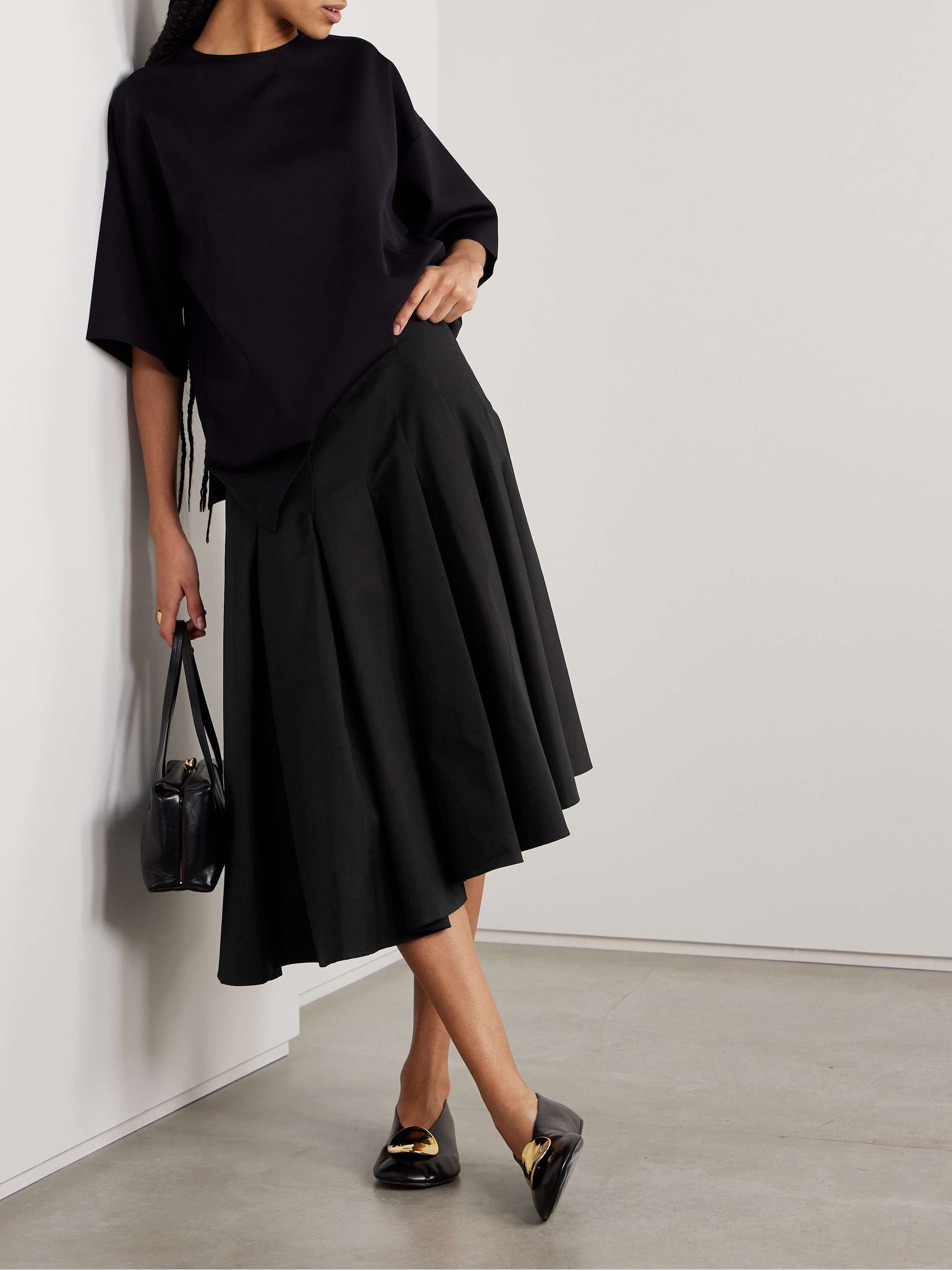 Rio asymmetric paneled cotton-poplin midi skirt view