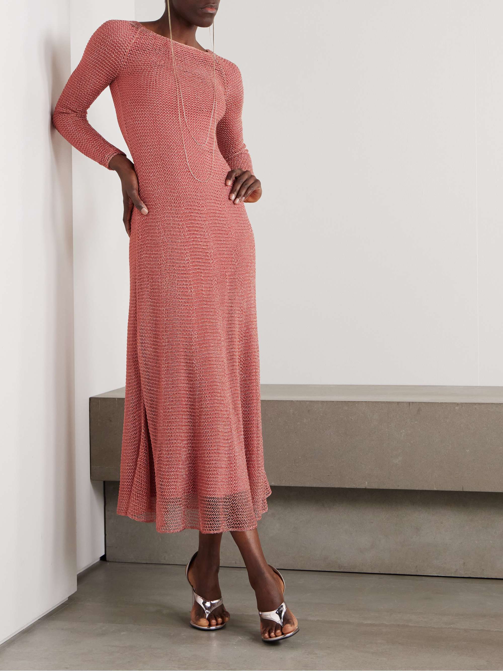 Metallic open-knit midi dress view