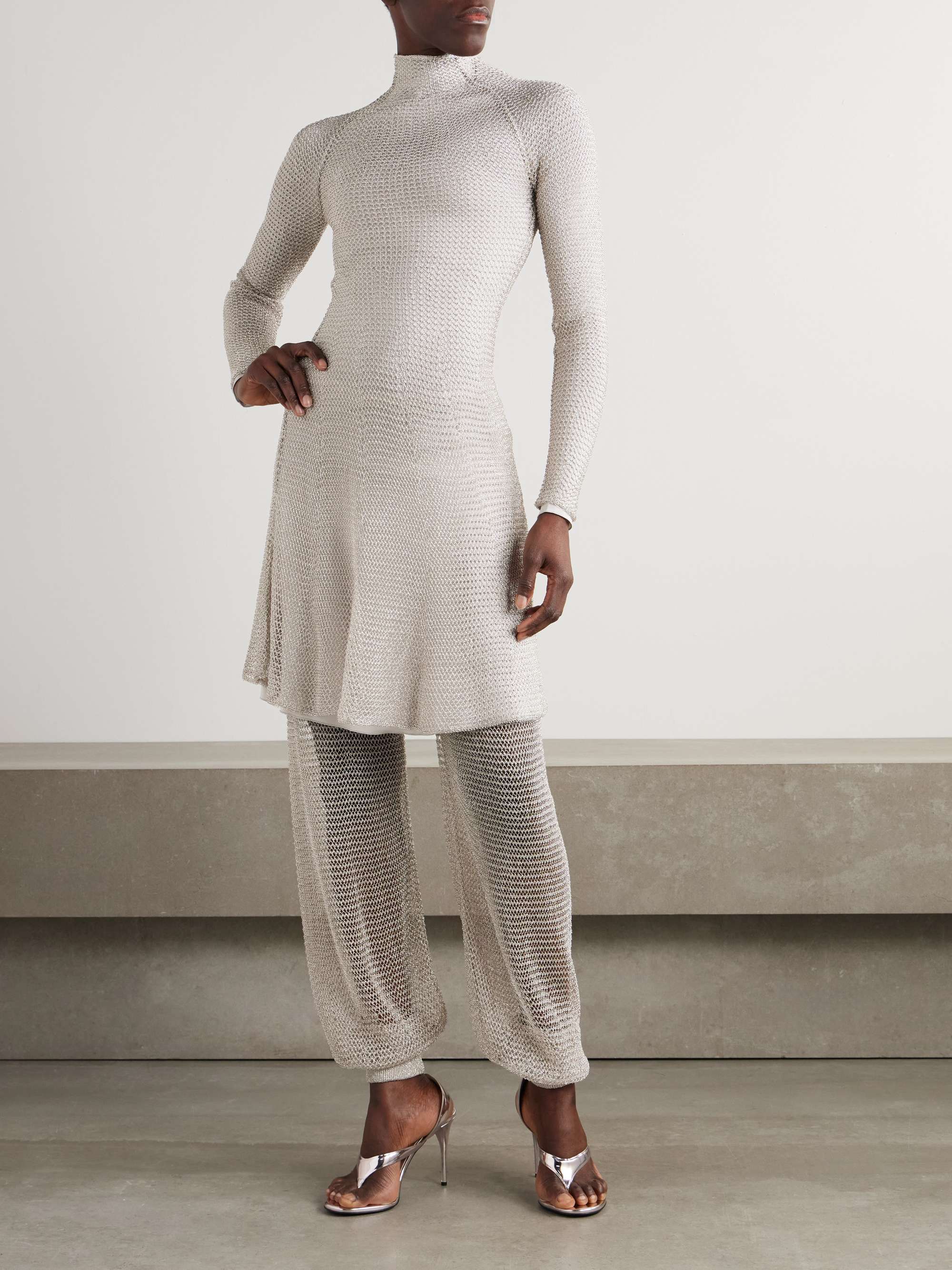 Metallic open-knit wide-leg pants view