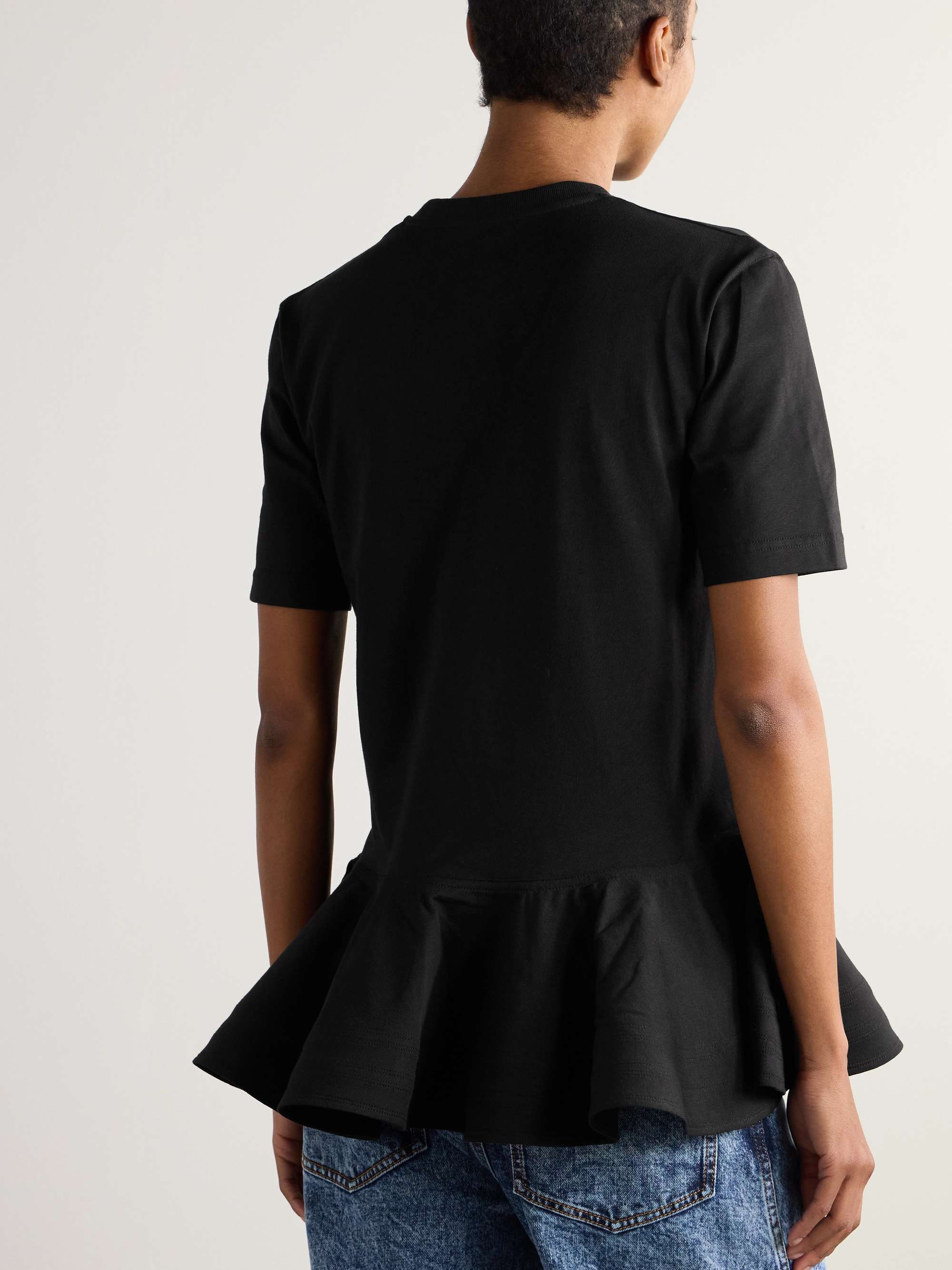 Oversized poplin-trimmed cotton-jersey peplum T-shirt view