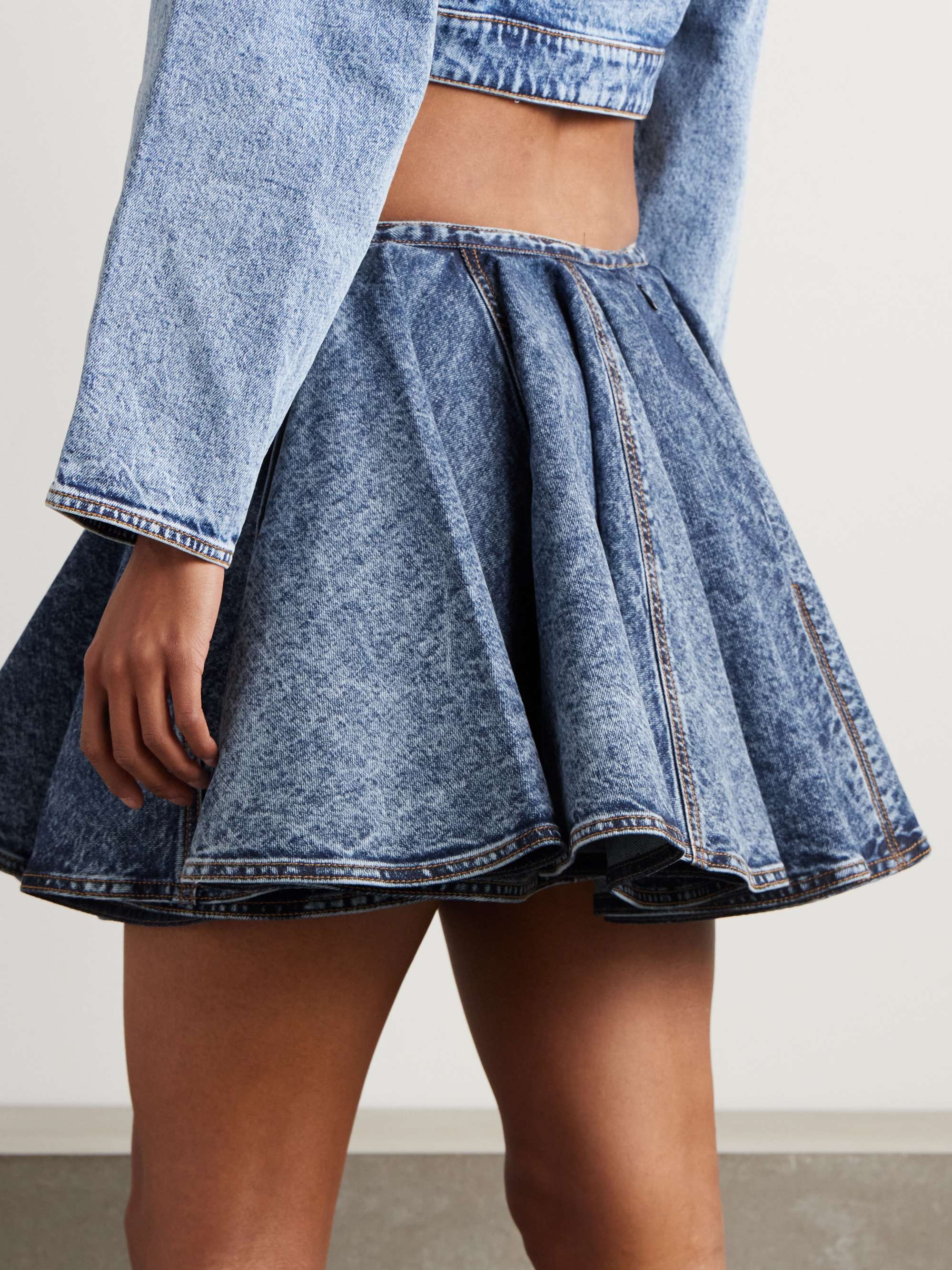 Pleated denim mini skirt view