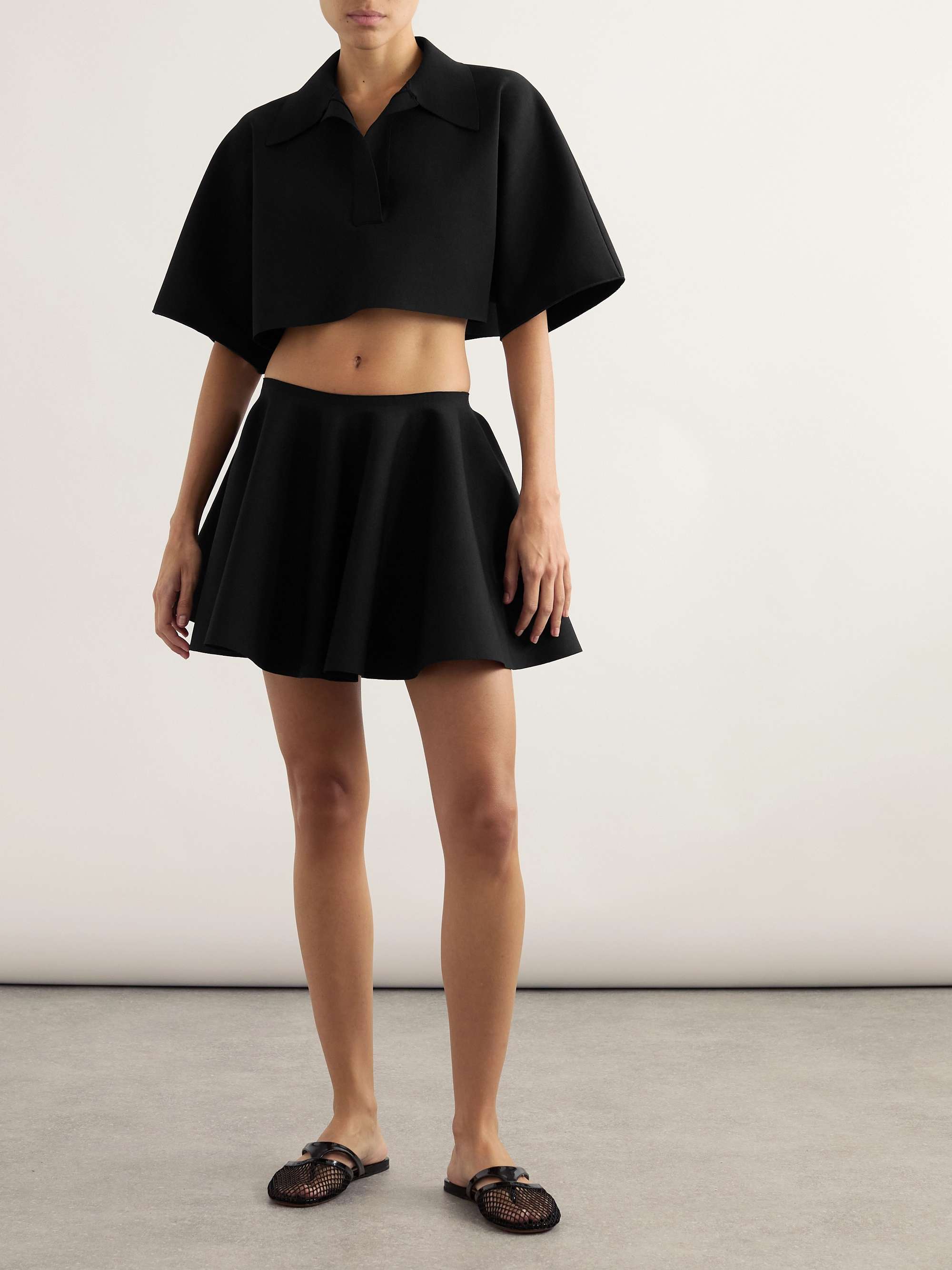 Oversized cropped knitted polo shirt view