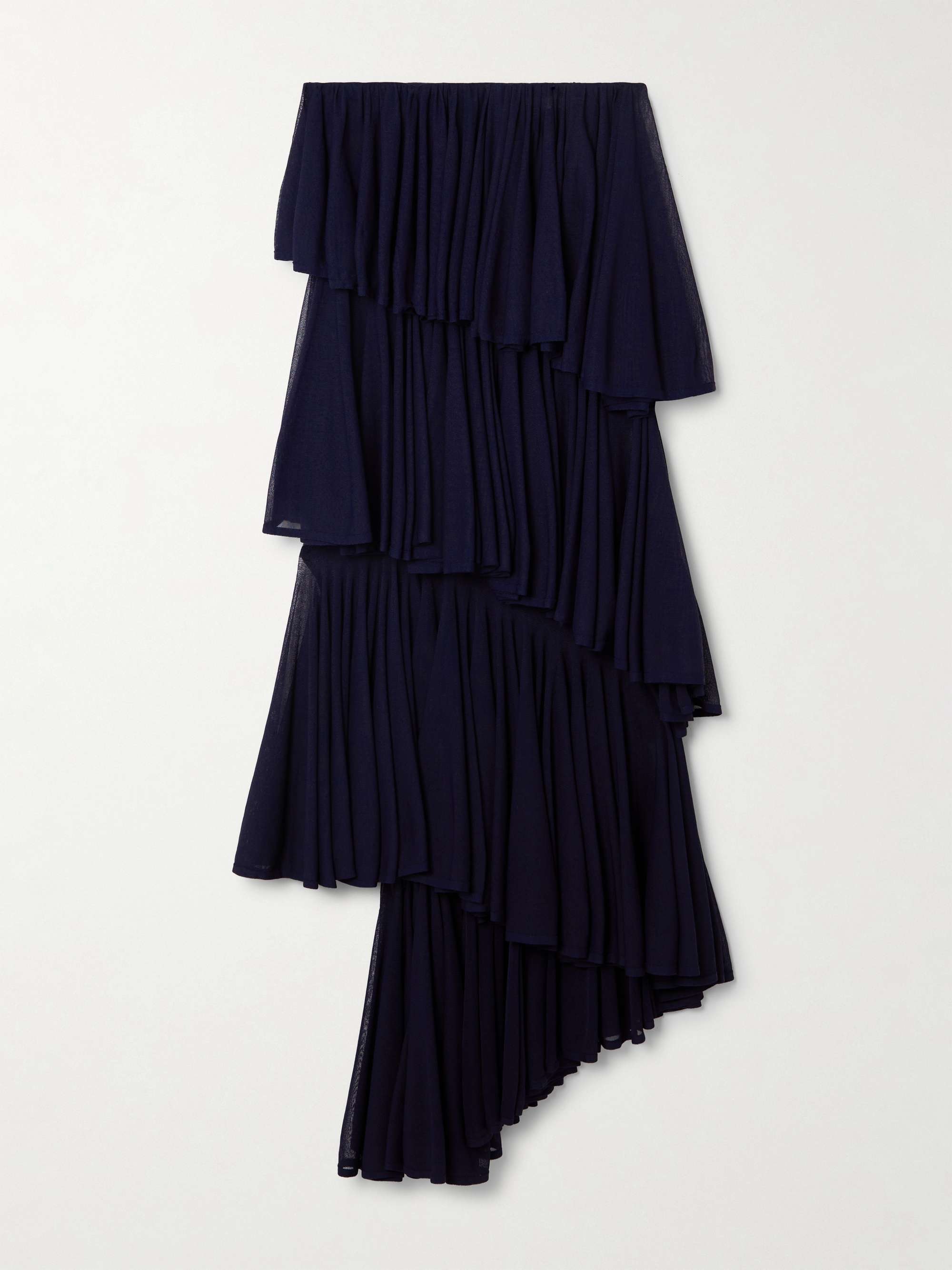 Asymmetric pleated tiered knit midi skirt view