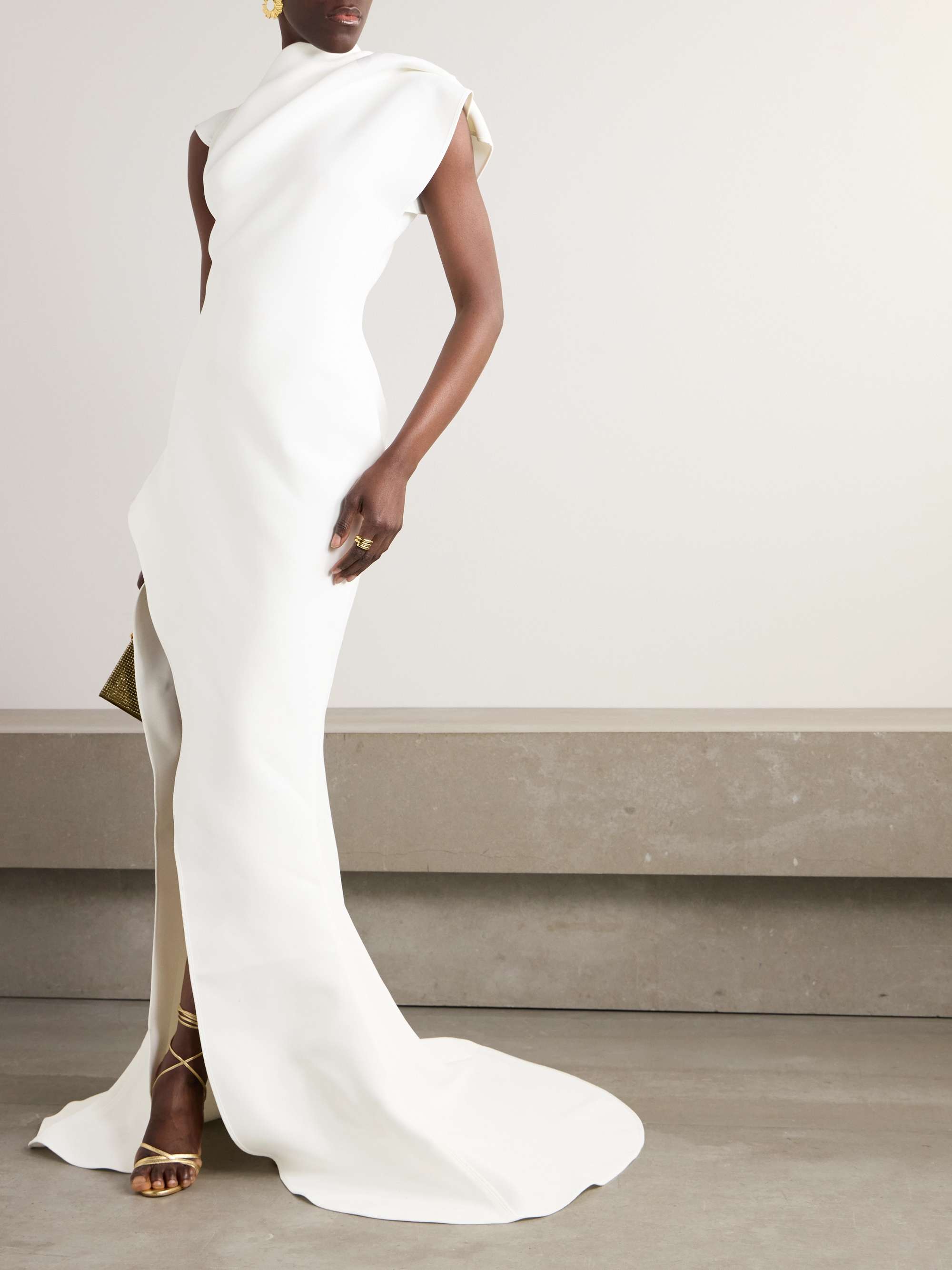 Victoire asymmetric gathered crepe gown view
