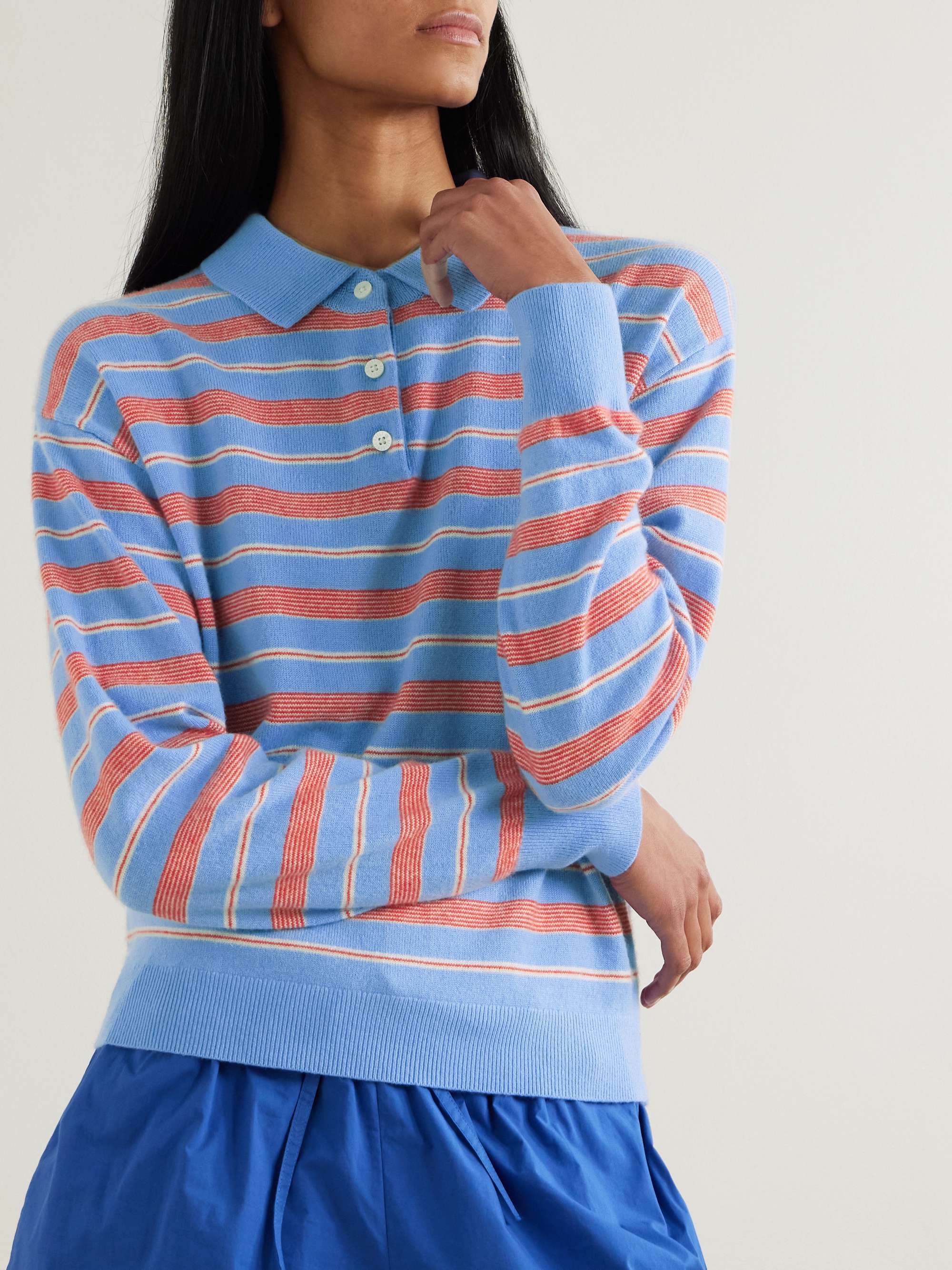 Striped cashmere polo sweater view