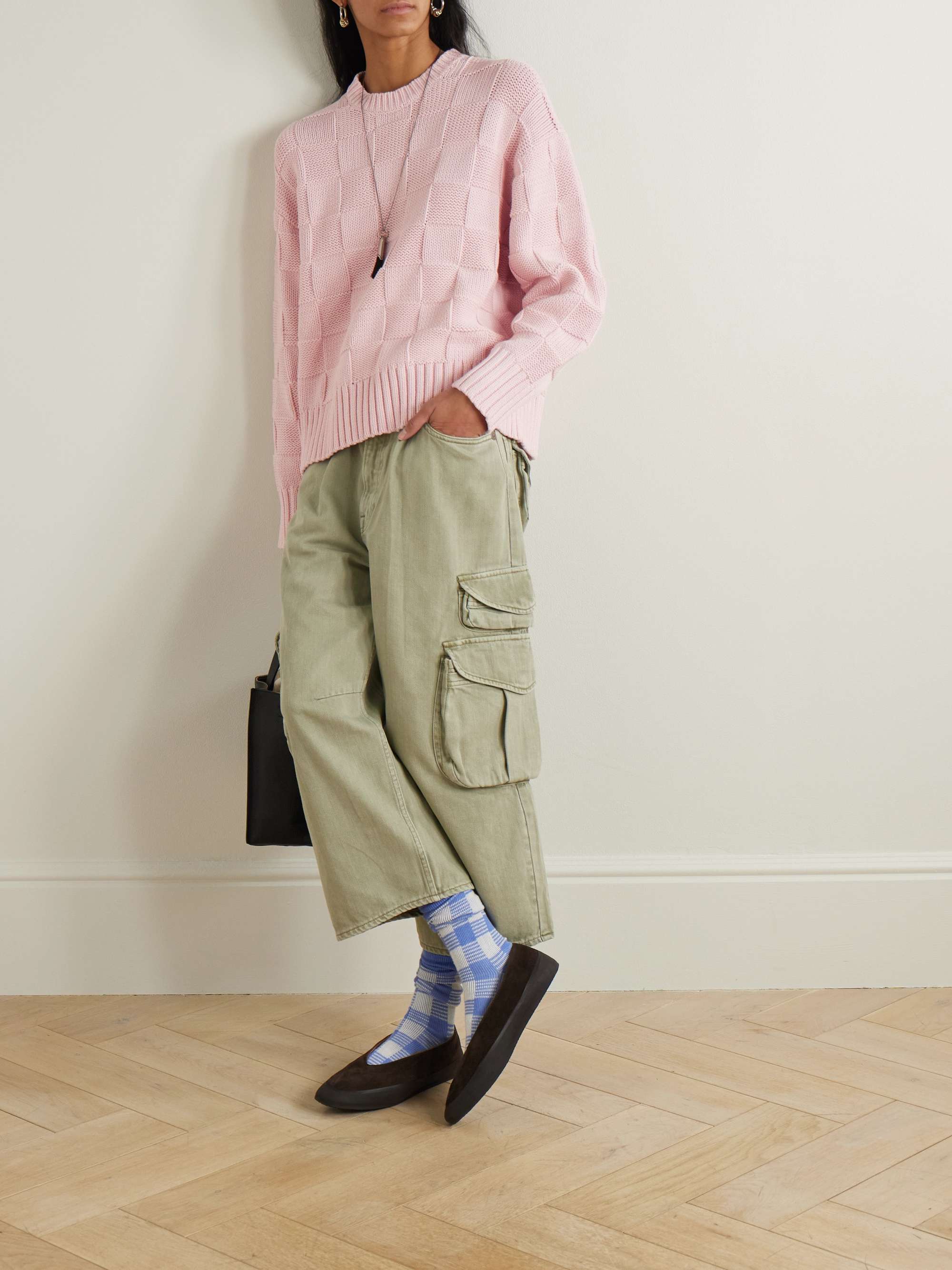 Checked cotton-blend sweater view