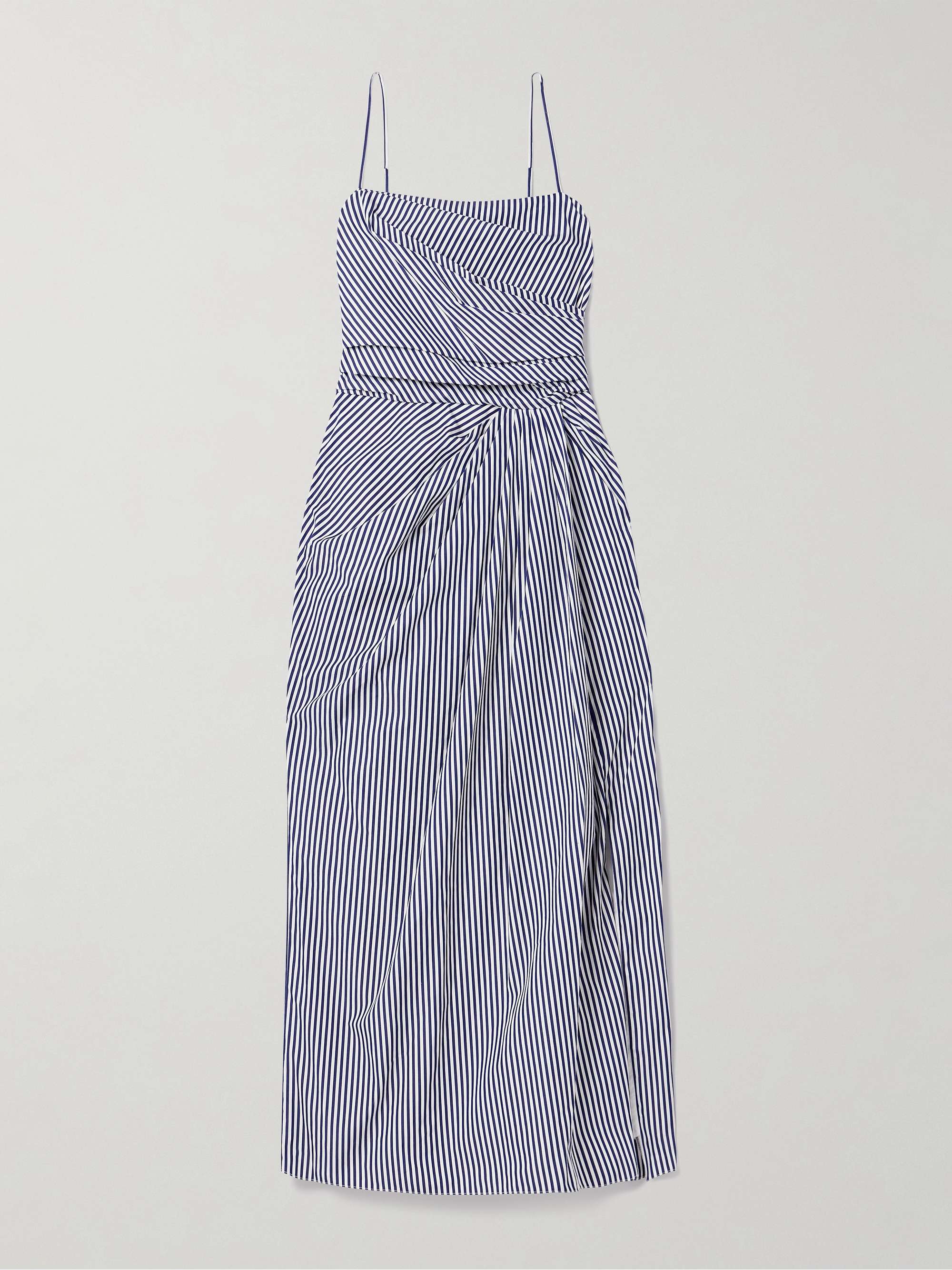 Cari wrap-effect gathered striped cotton-poplin midi dress view