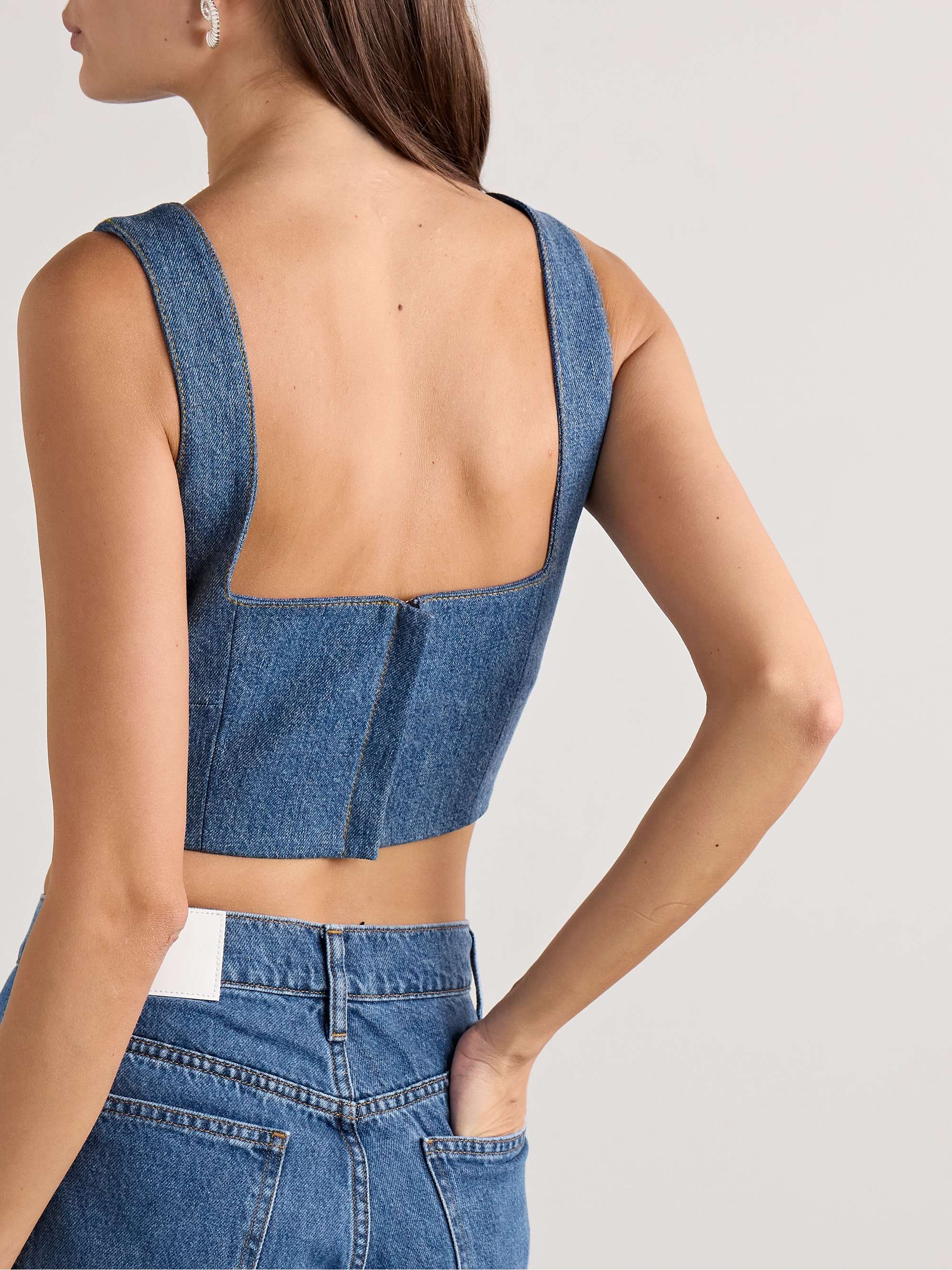 Quinn button-embellished cropped denim top view