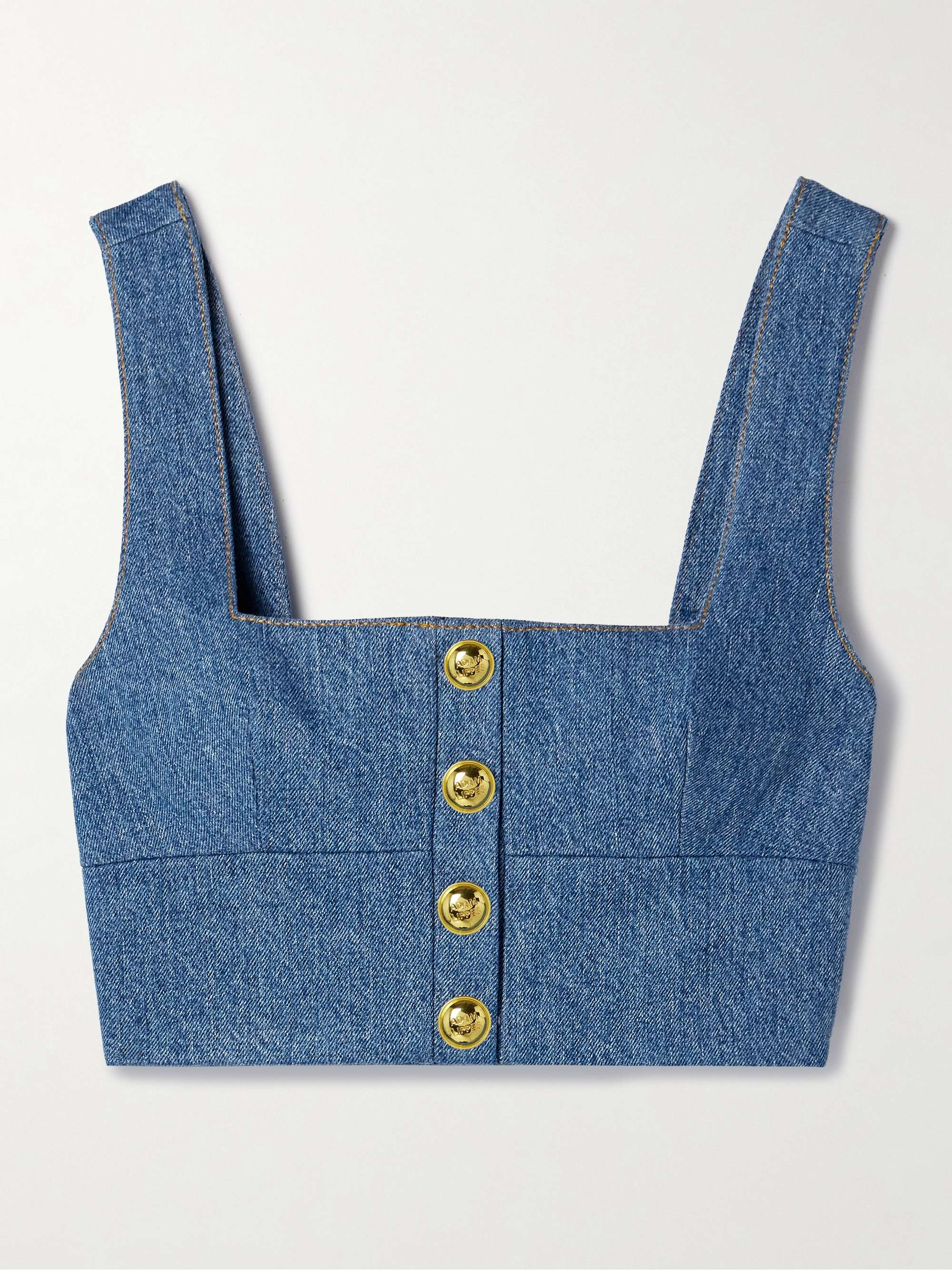 Quinn button-embellished cropped denim top view