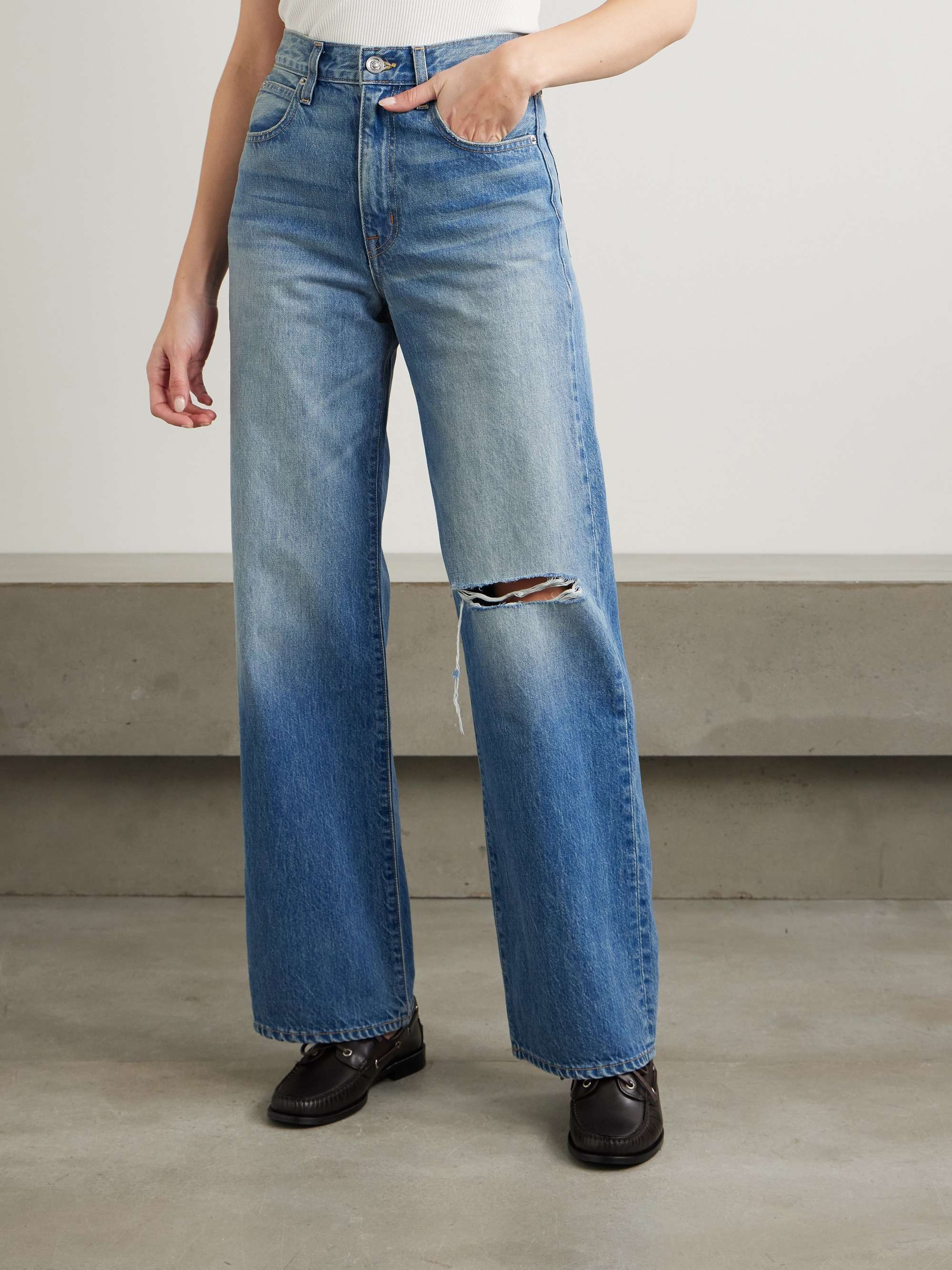 Grace distressed high-rise wide-leg jeans view