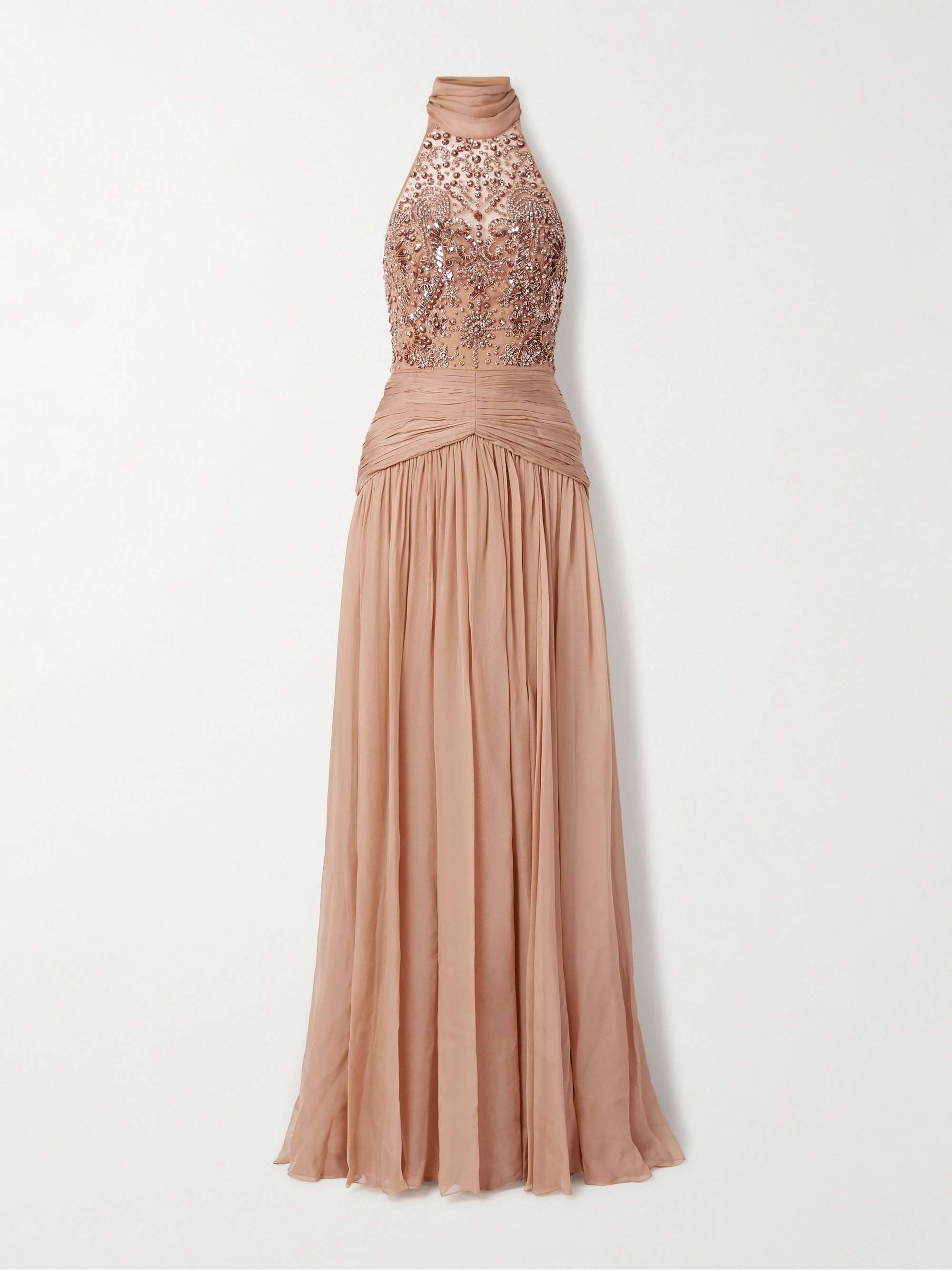 Embellished tulle and gathered silk-chiffon gown view