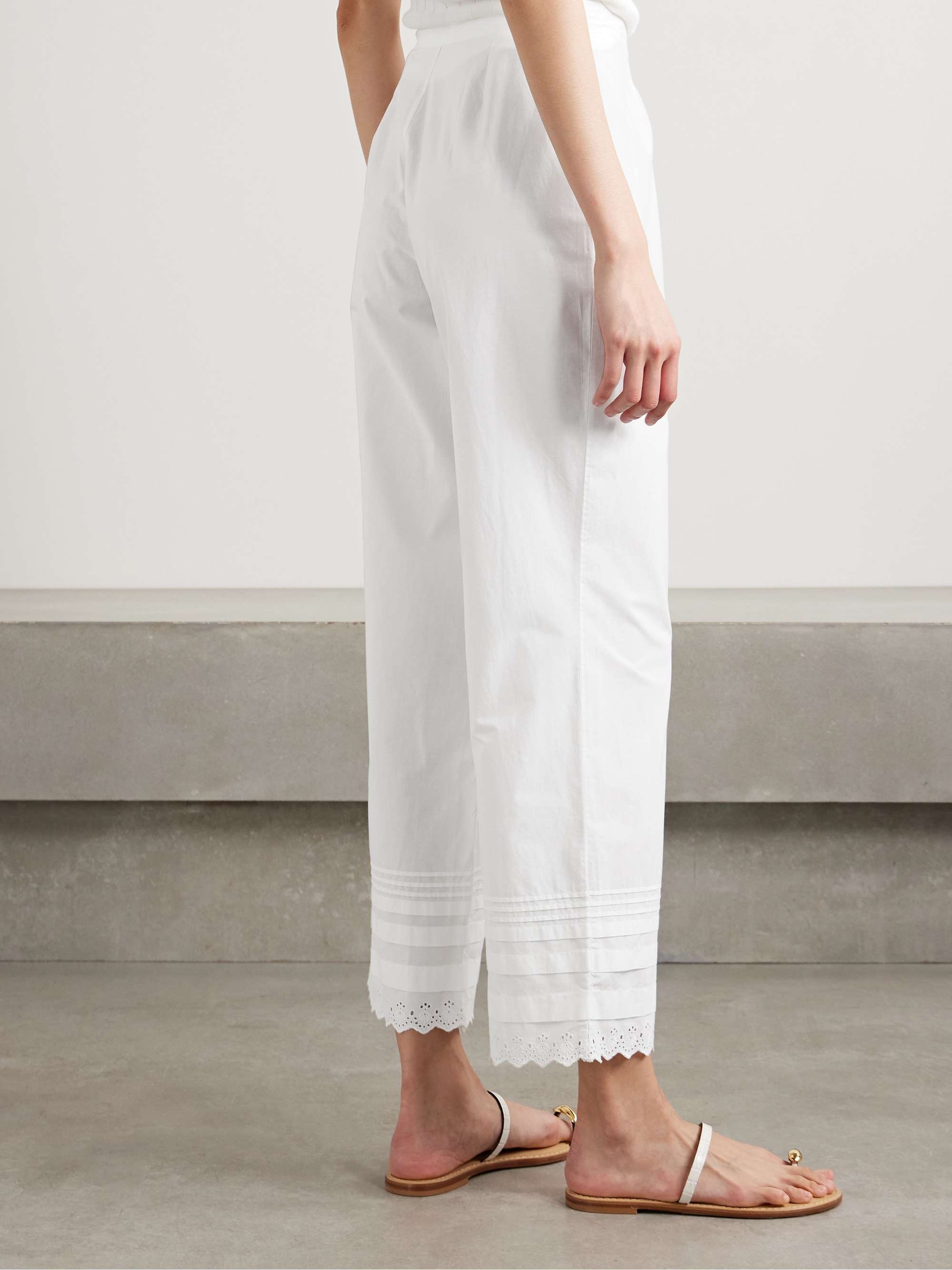 Francisca broderie anglaise-trimmed pintucked organic cotton-poplin straight-leg pants view