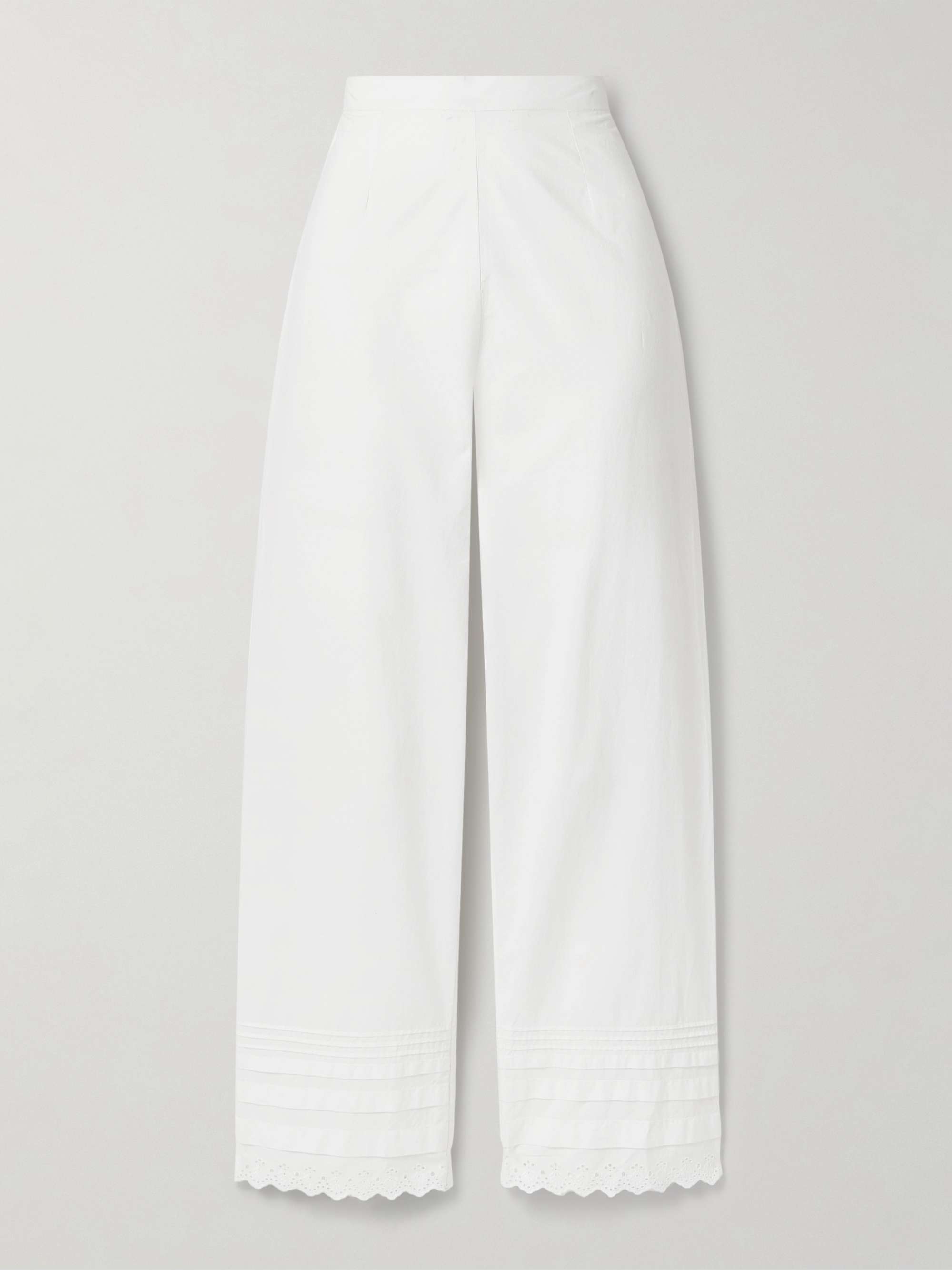 Francisca broderie anglaise-trimmed pintucked organic cotton-poplin straight-leg pants view