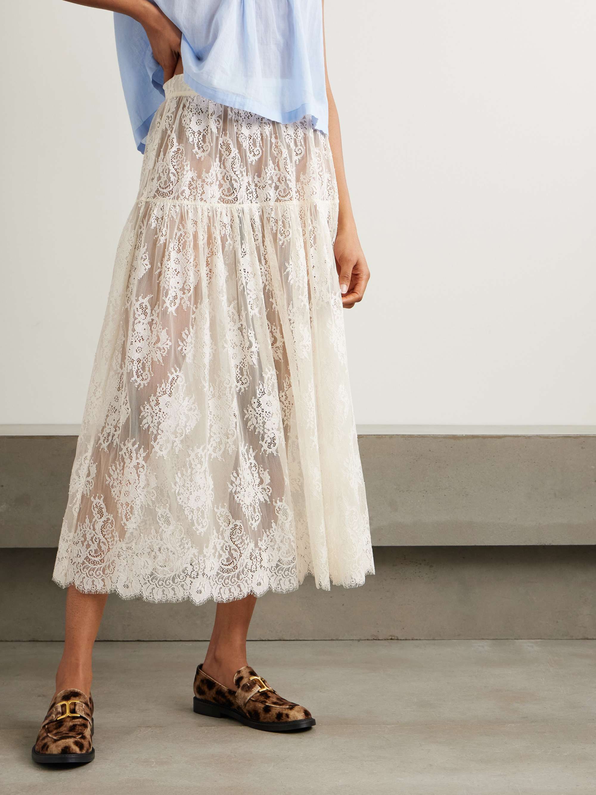 Sebastiane tiered lace midi skirt view