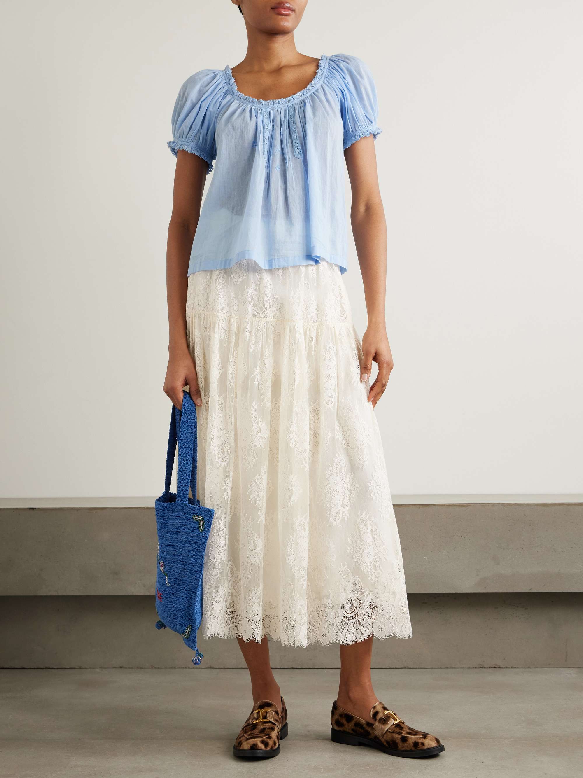 Sebastiane tiered lace midi skirt view