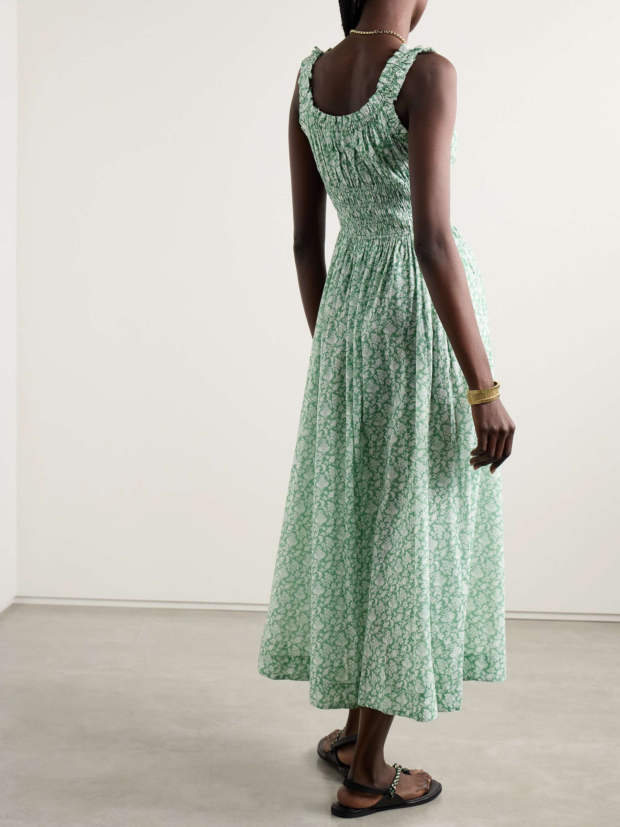 Emmaretta tie-detailed shirred floral-print organic cotton-voile midi dress view