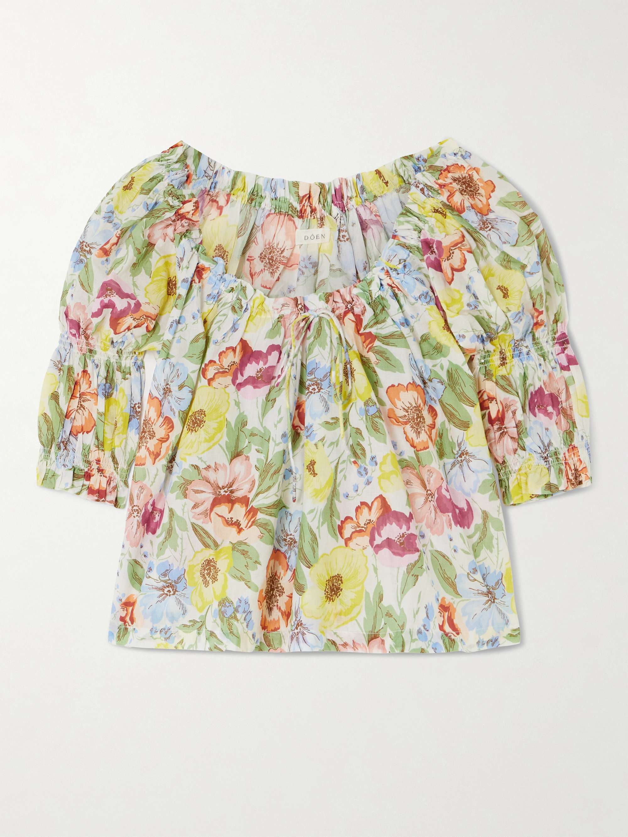 Inez gathered floral-print organic cotton-voile blouse view