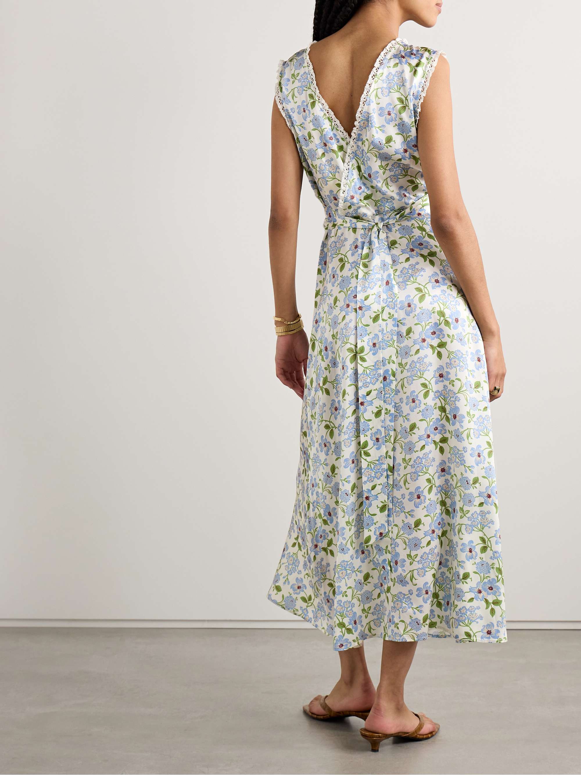 Tahlia lace-trimmed floral-print silk-charmeuse midi dress view