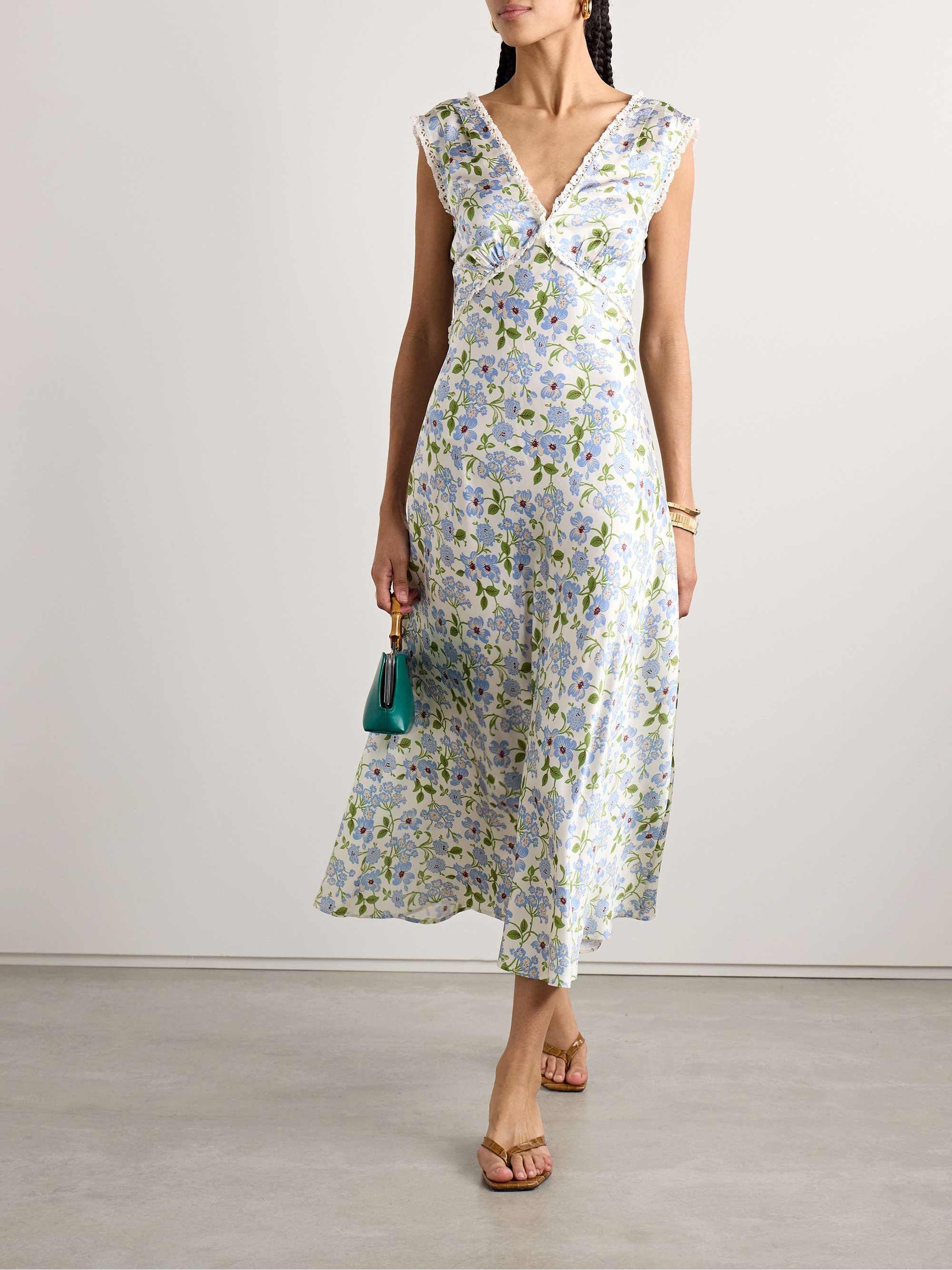 Tahlia lace-trimmed floral-print silk-charmeuse midi dress view