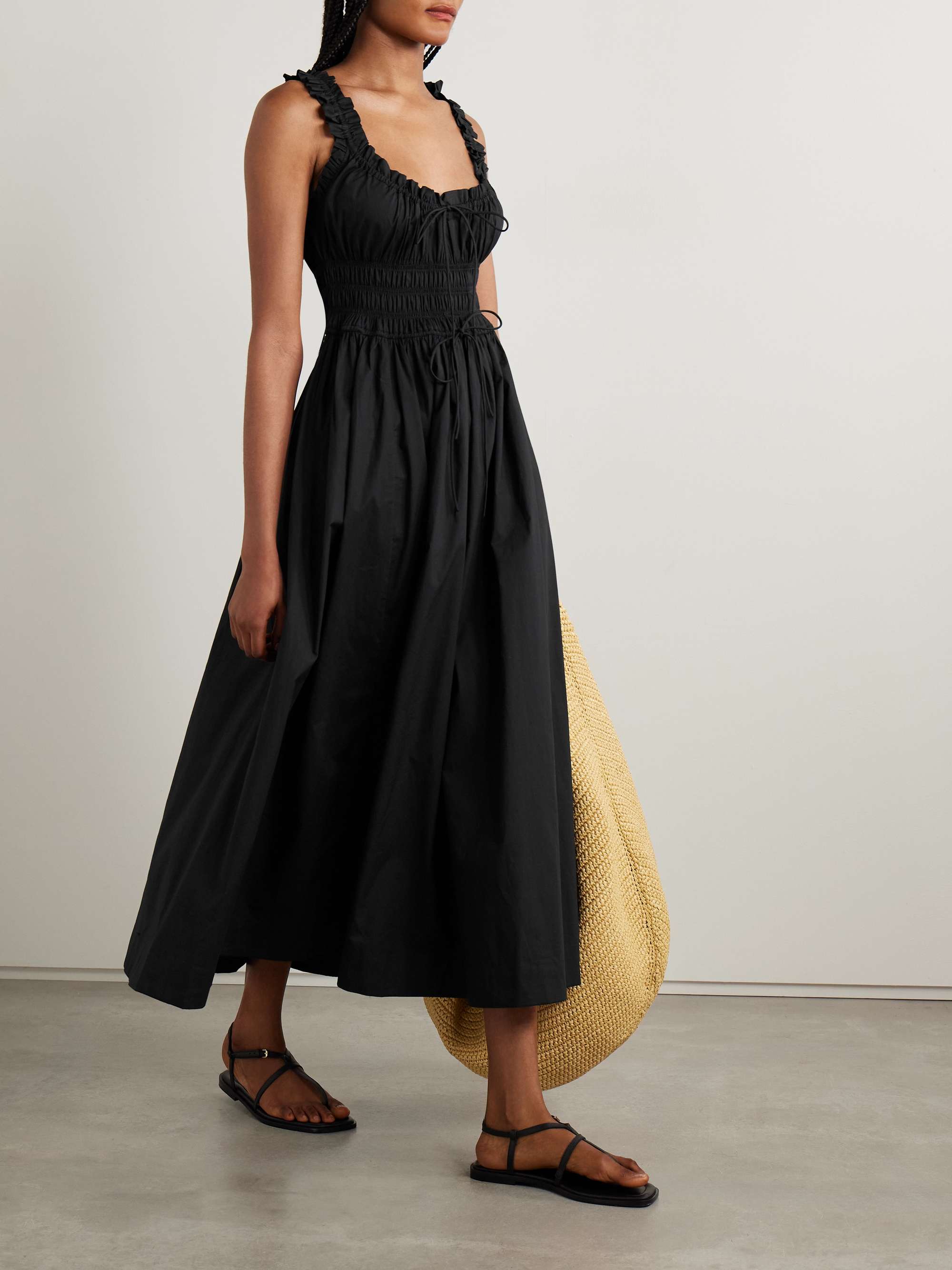 Emmaretta tie-detailed shirred organic cotton-voile midi dress view