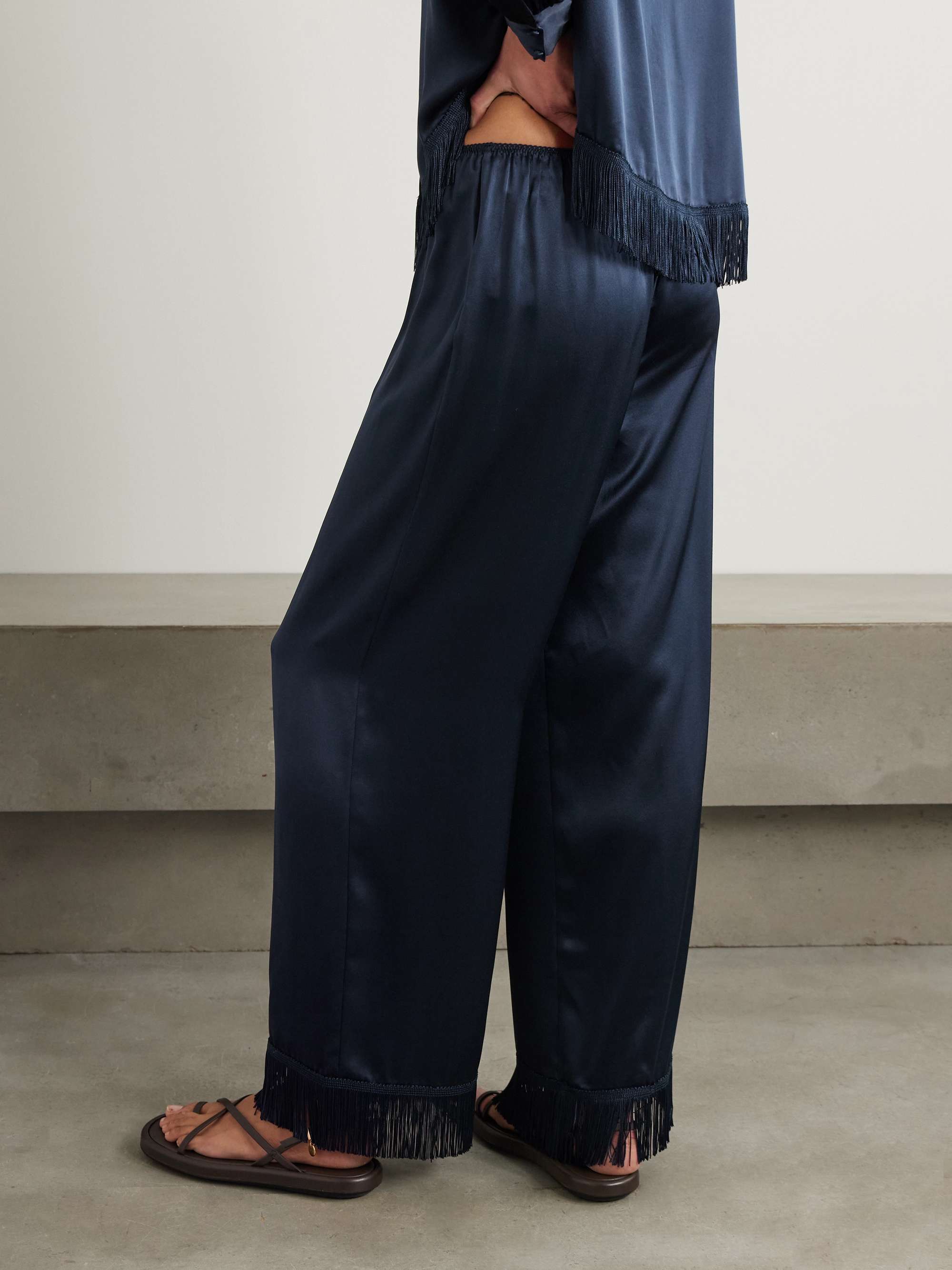 Lavon fringed silk wide-leg pants view