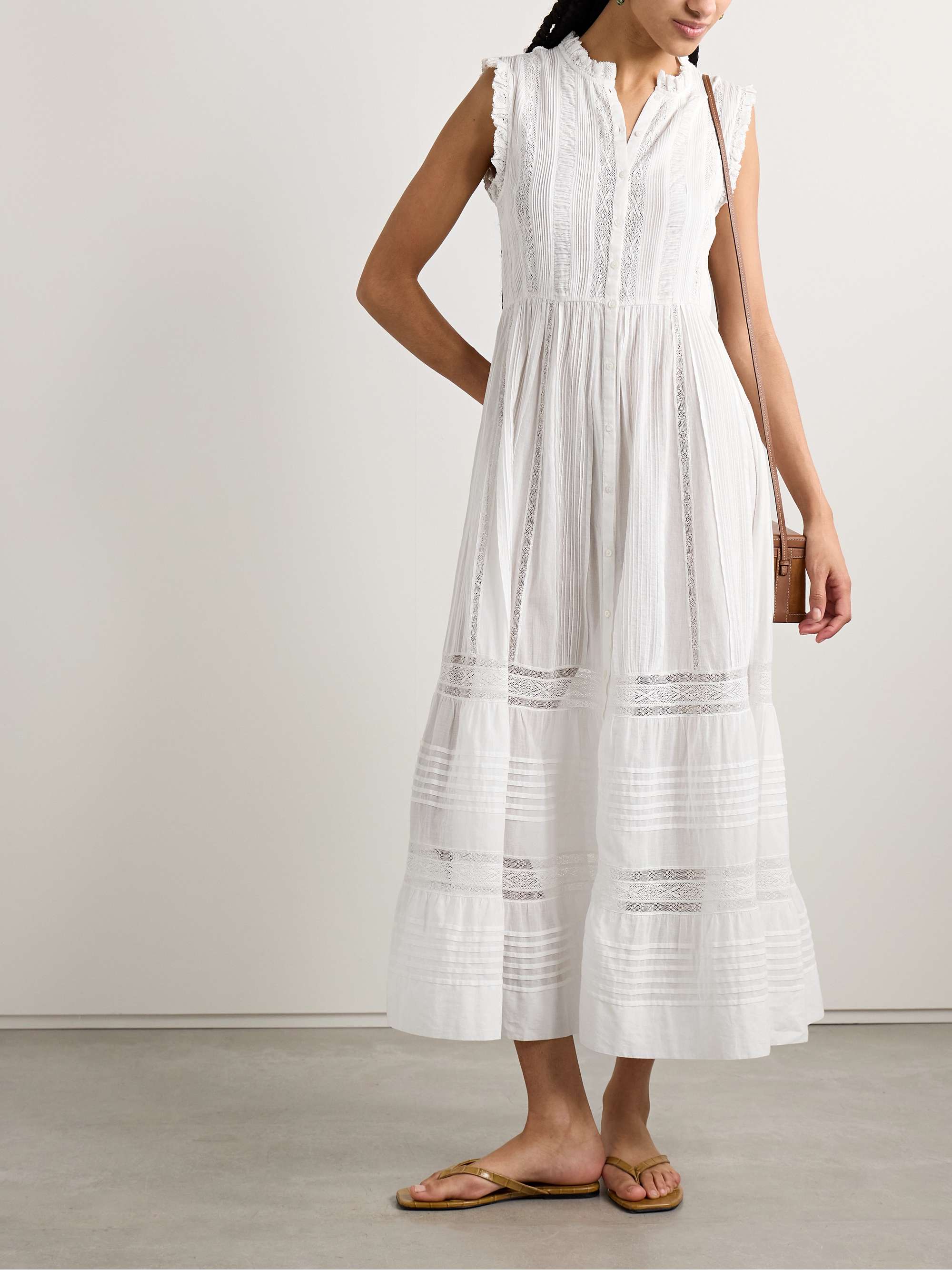 Helaine crocheted and pintucked cotton-voile midi dress view