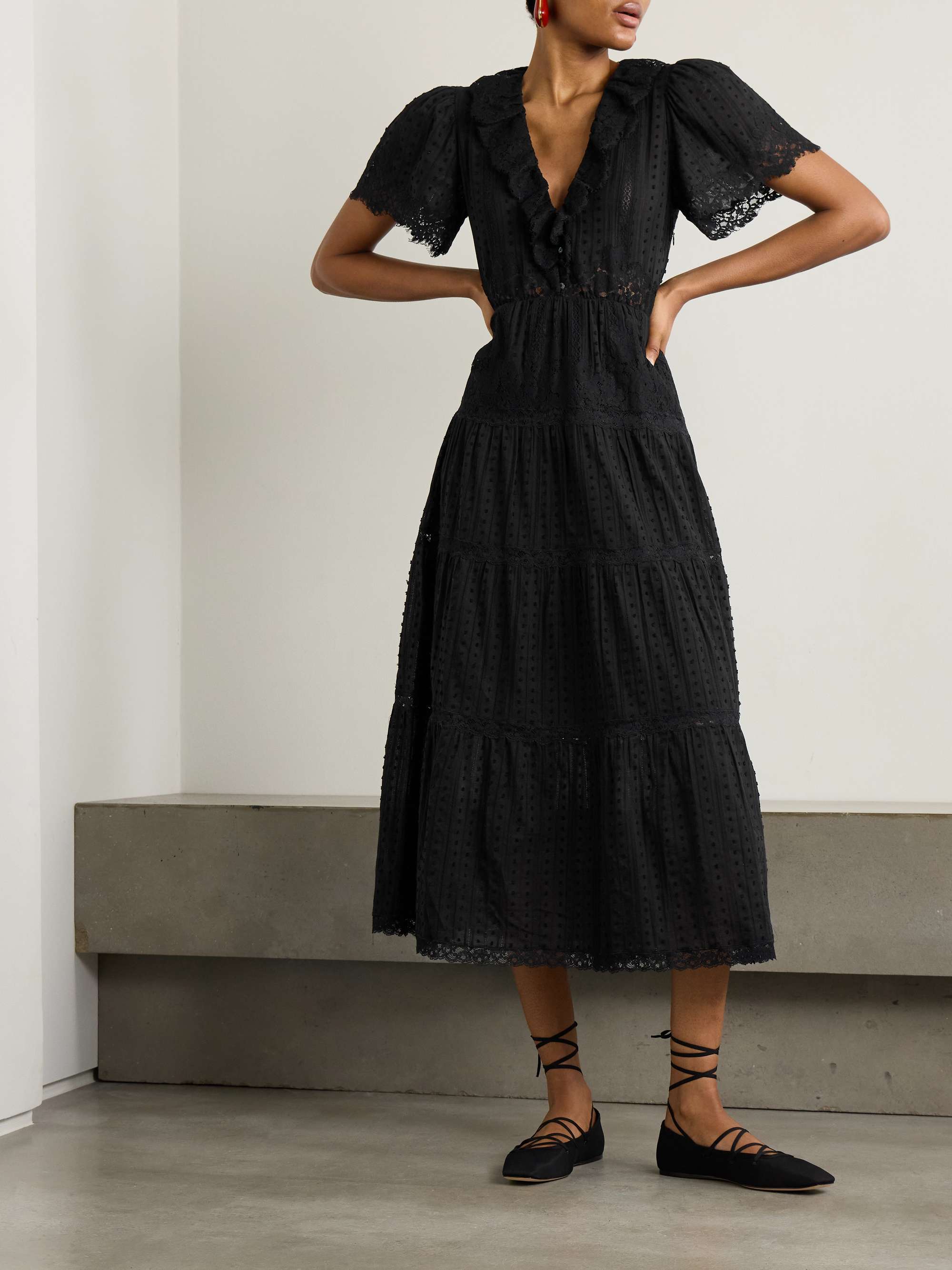 Gabriella ruffled tiered lace-trimmed point d'esprit cotton dress view