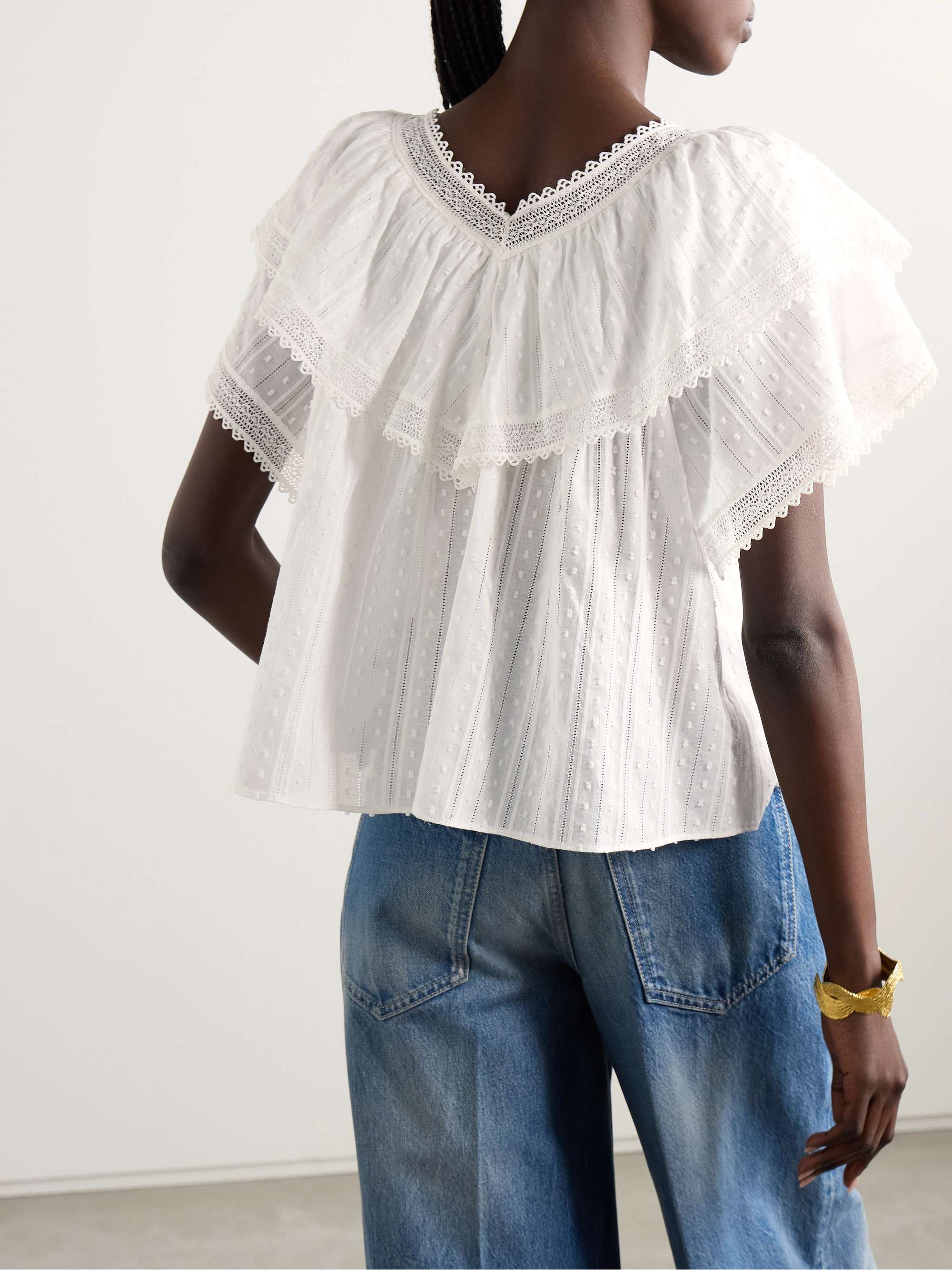 Cosenza ruffled crochet-trimmed fil coupé cotton-voile blouse view